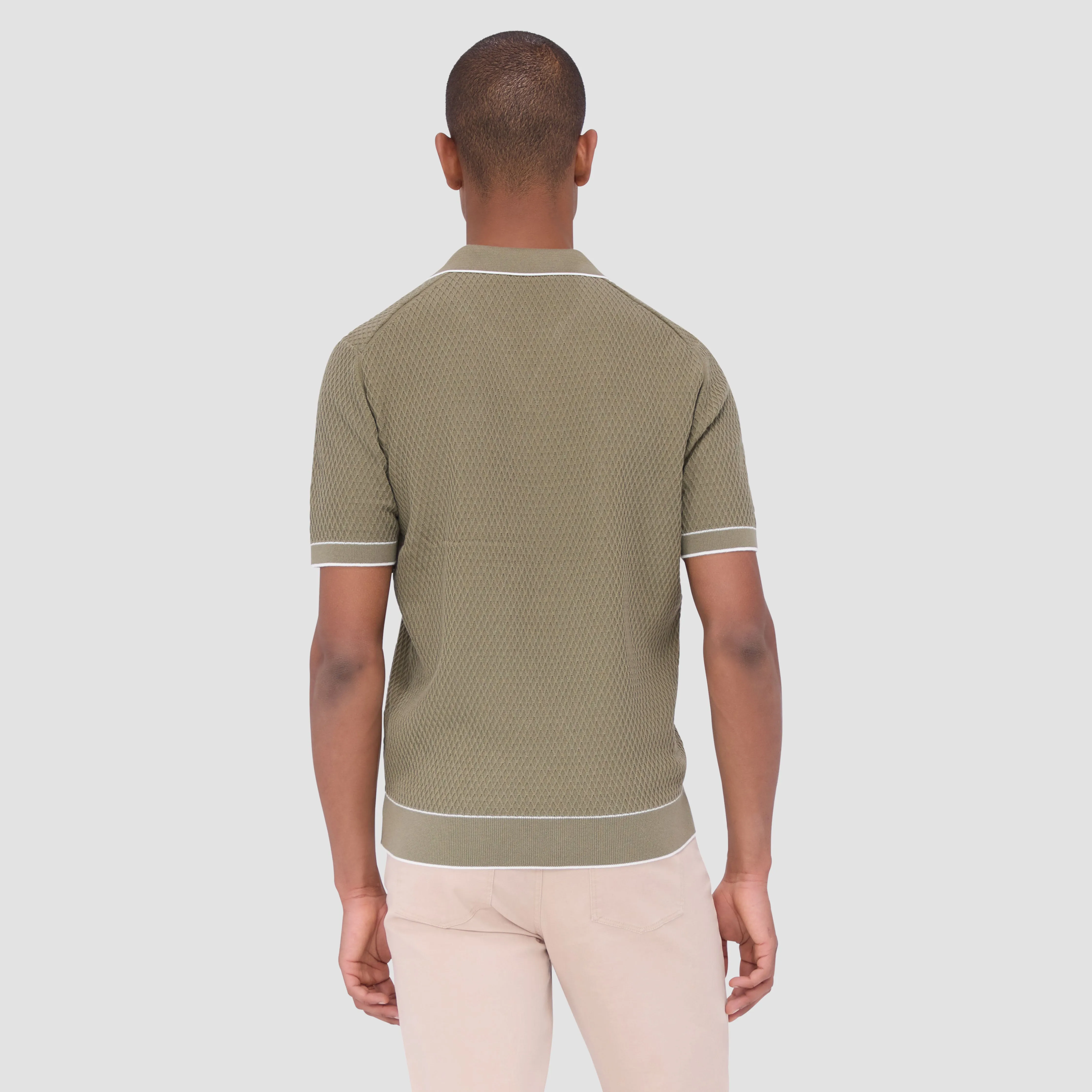 Honeycomb Stitch Short-Sleeved Johnny Collar Sweater sold by Bugatchi product image thumbnail 4