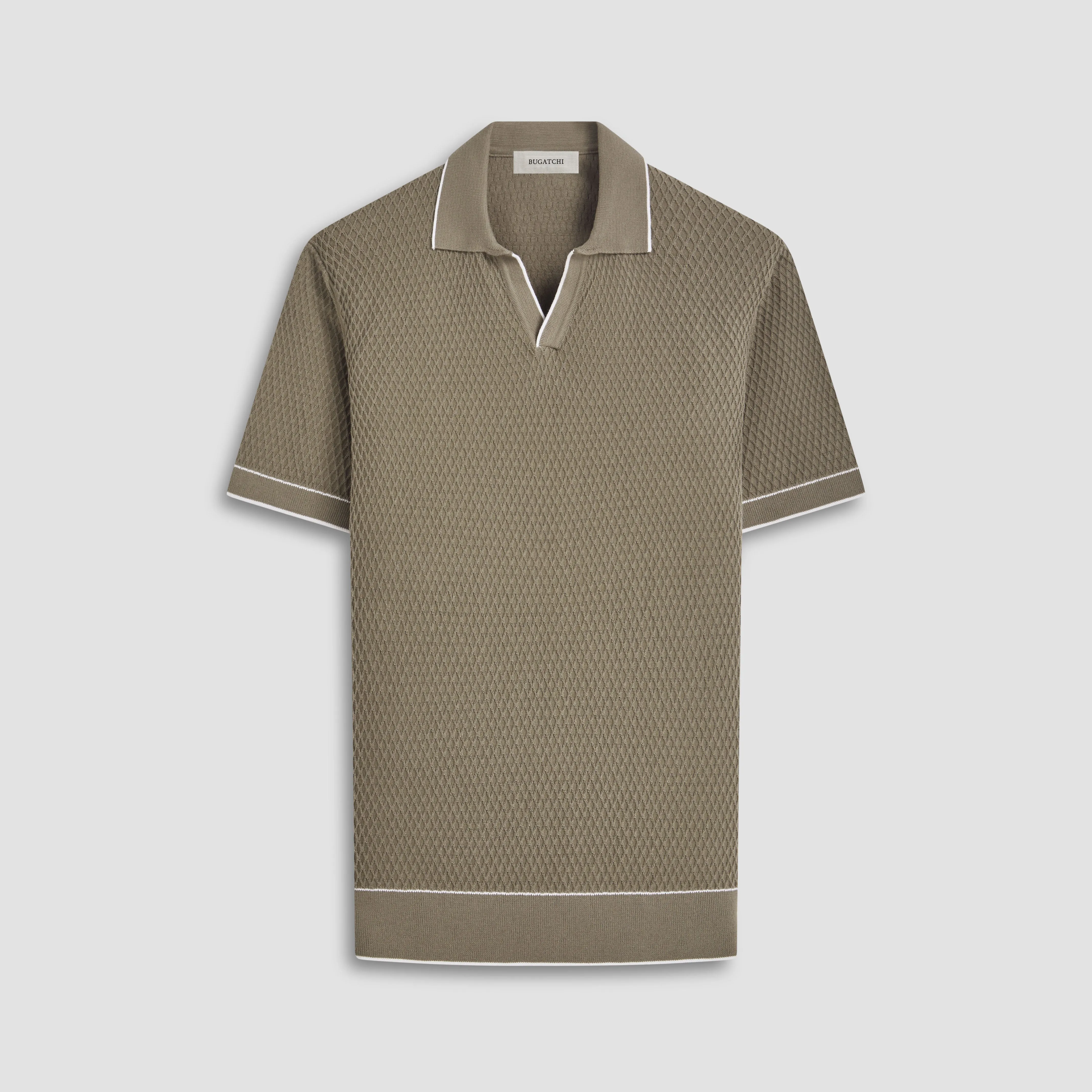 Honeycomb Stitch Short-Sleeved Johnny Collar Sweater sold by Bugatchi