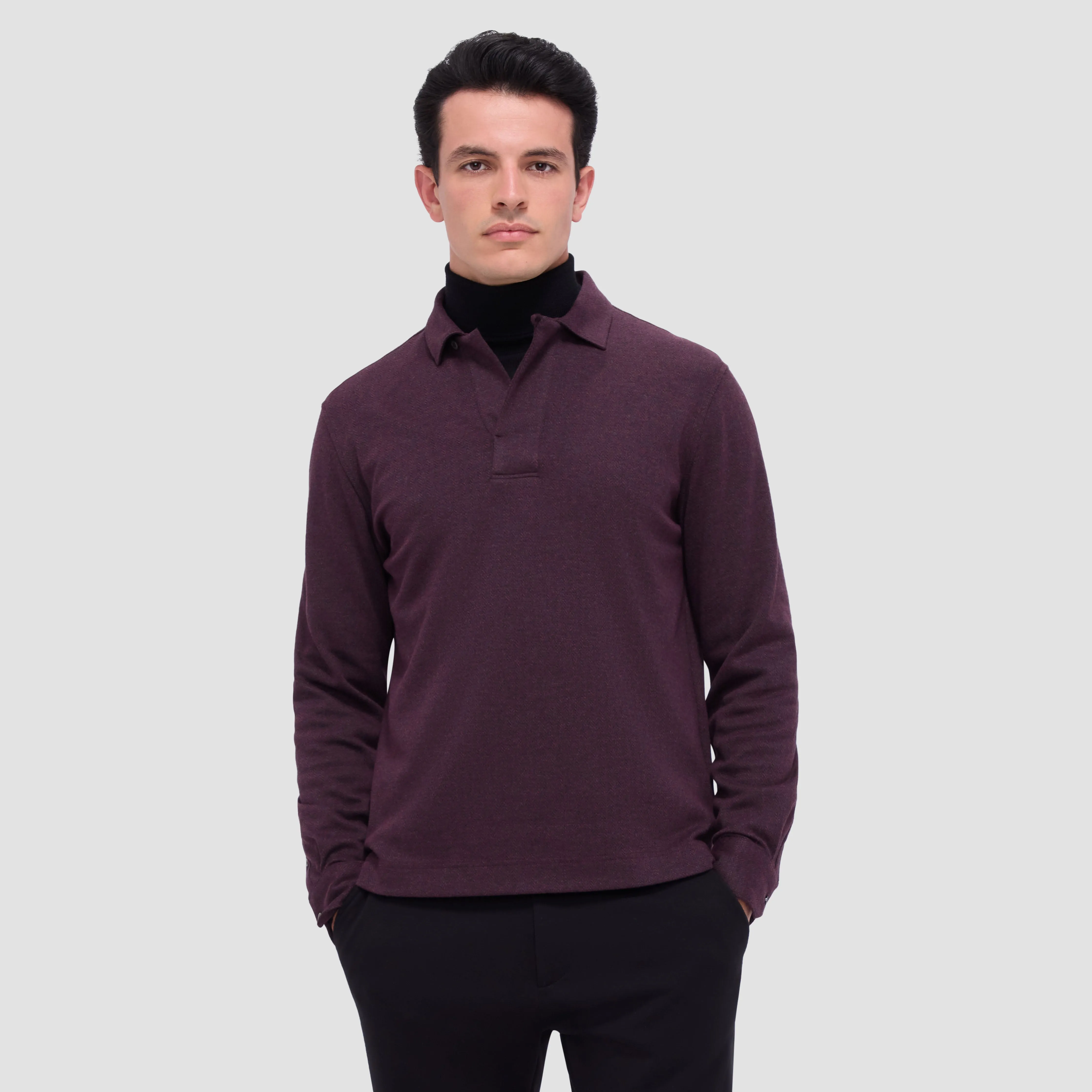 Herringbone Long Sleeve Polo sold by Bugatchi product image thumbnail 2