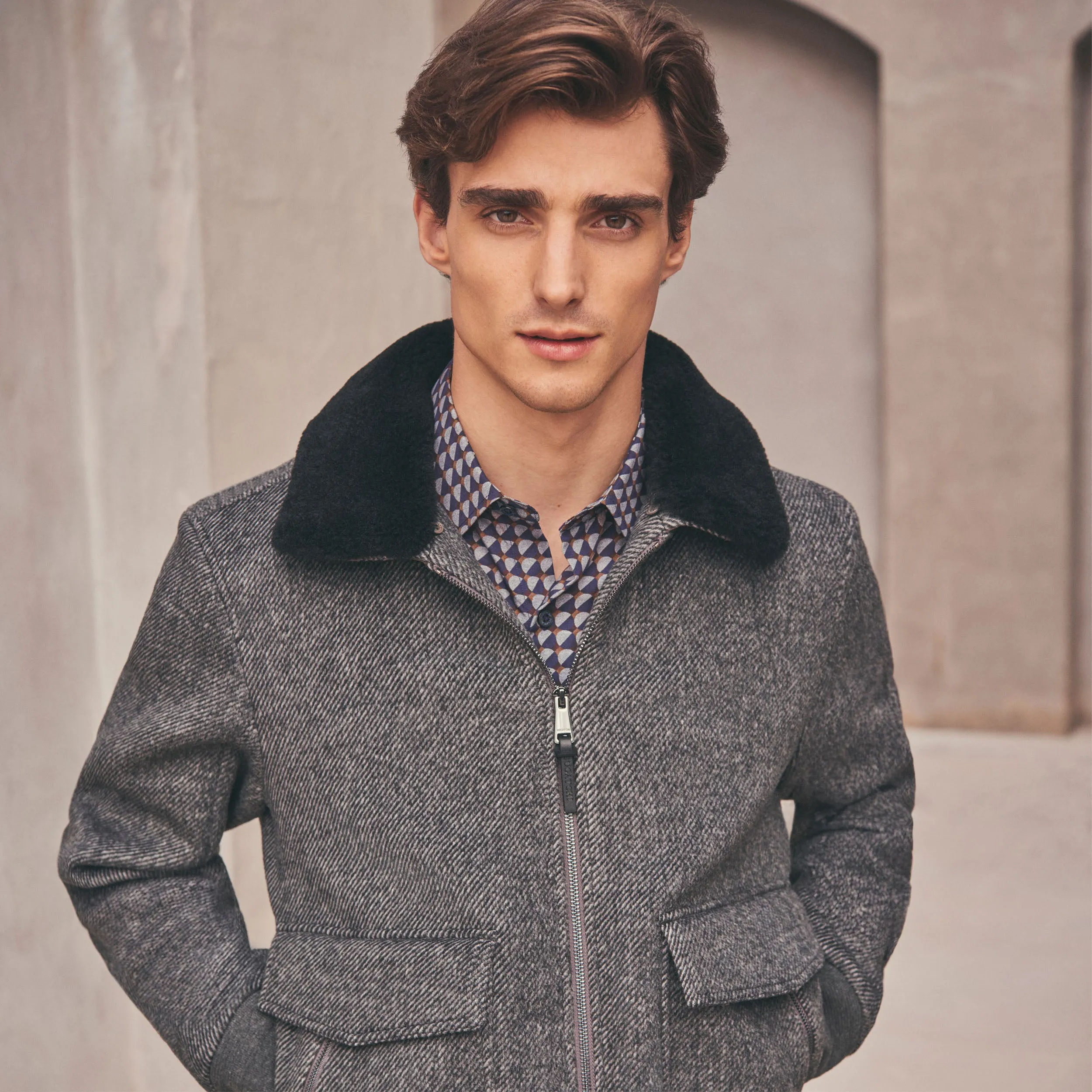 Marled Wool Bomber Jacket sold by Bugatchi