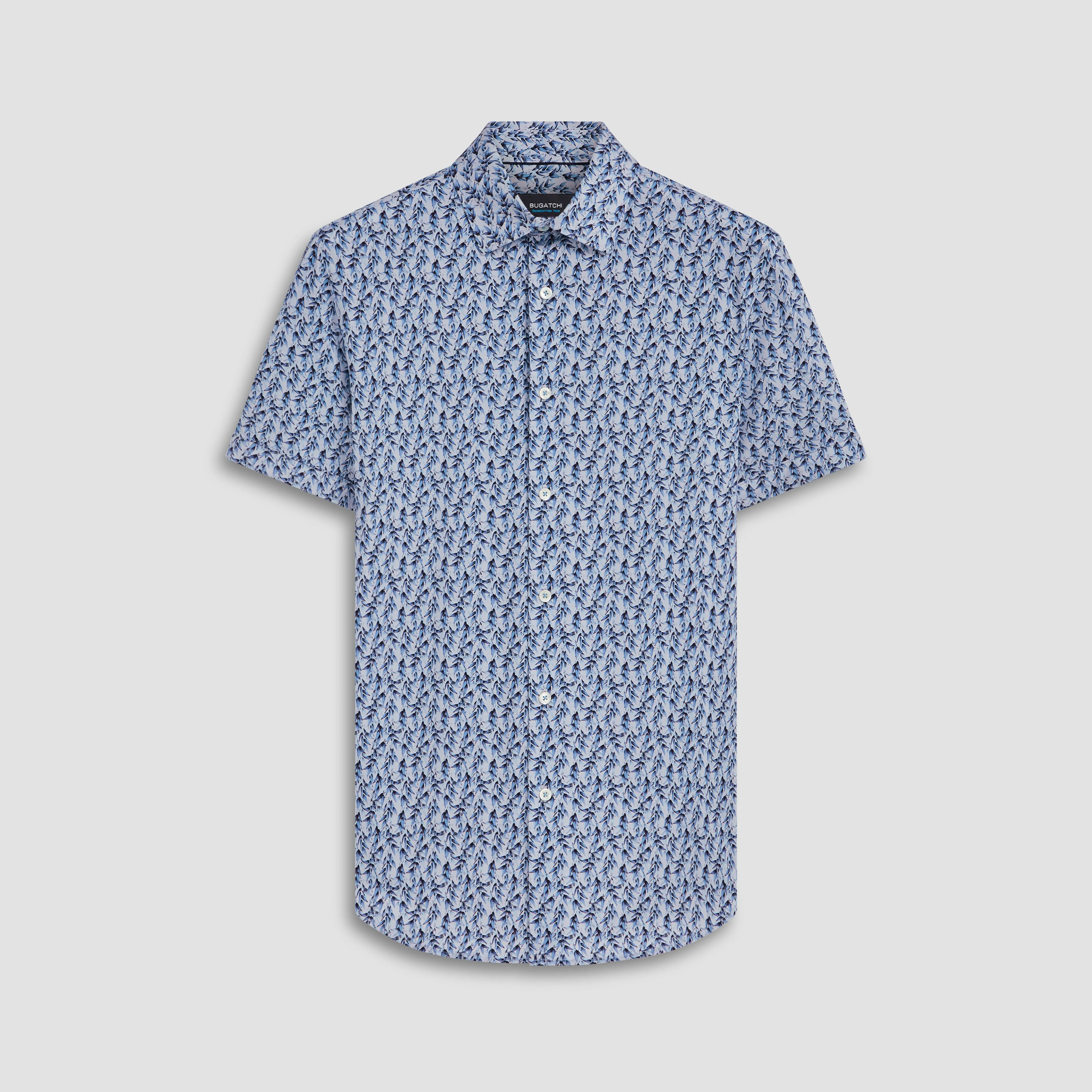 Miles Leaf Print OoohCotton Short Sleeve Shirt sold by Bugatchi
