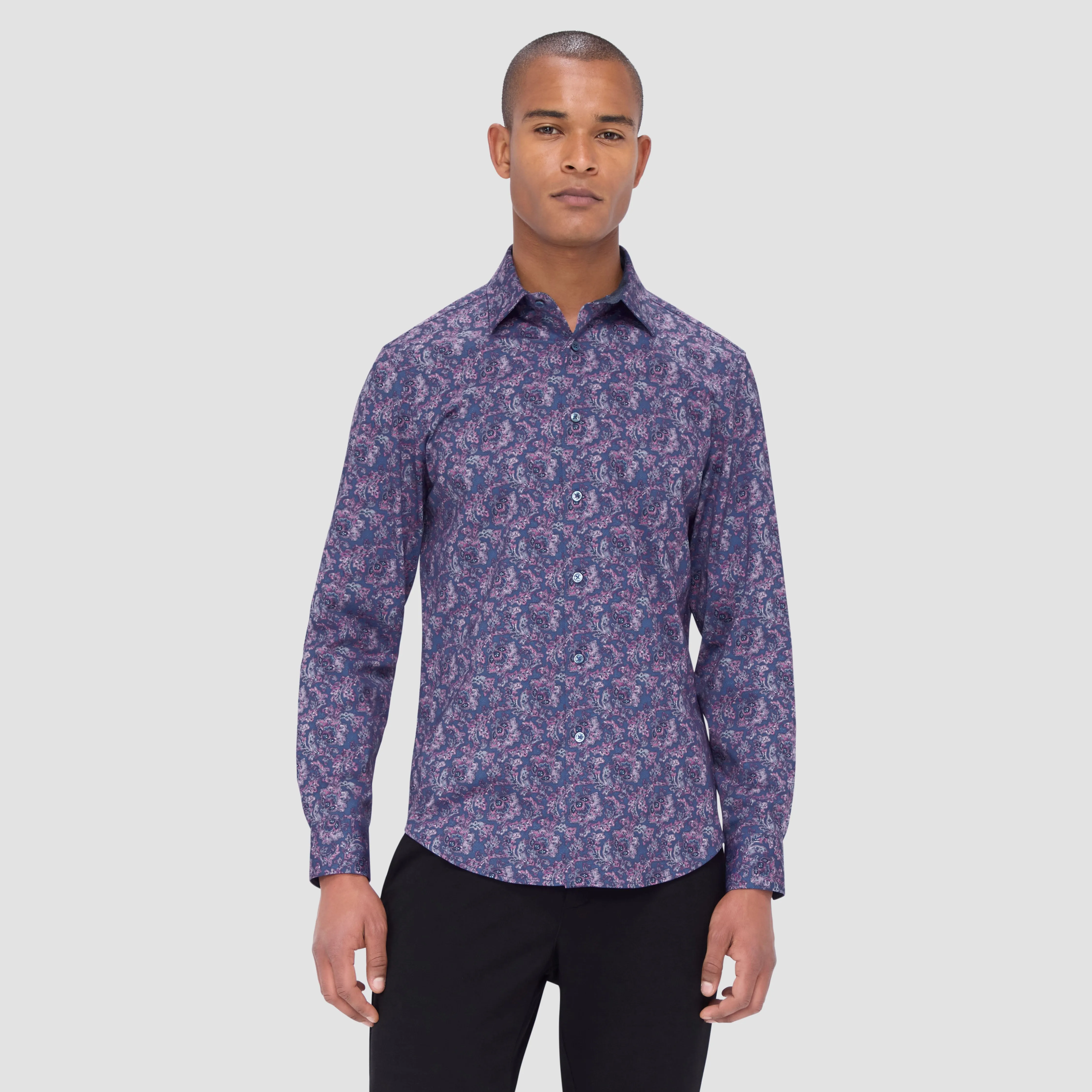 Jimmy Double Sided Floral/Herringbone OoohCotton Shirt sold by Bugatchi product image thumbnail 3