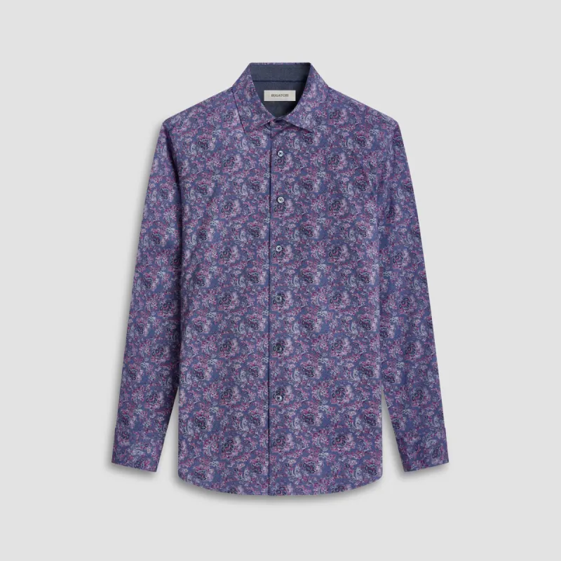 Jimmy Double Sided Floral/Herringbone OoohCotton Shirt made by Bugatchi