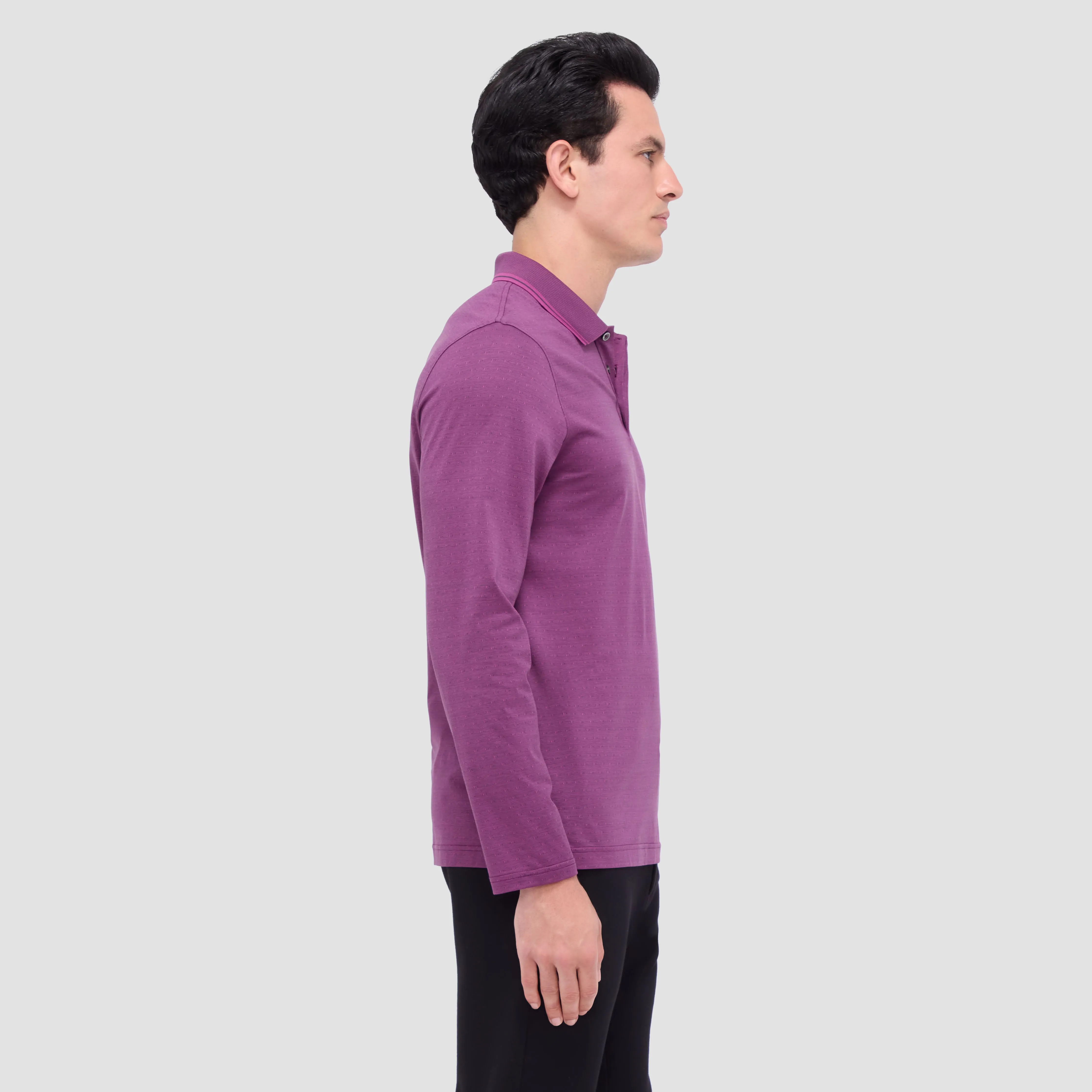 Jacquard Long Sleeve Polo sold by Bugatchi product image thumbnail 3