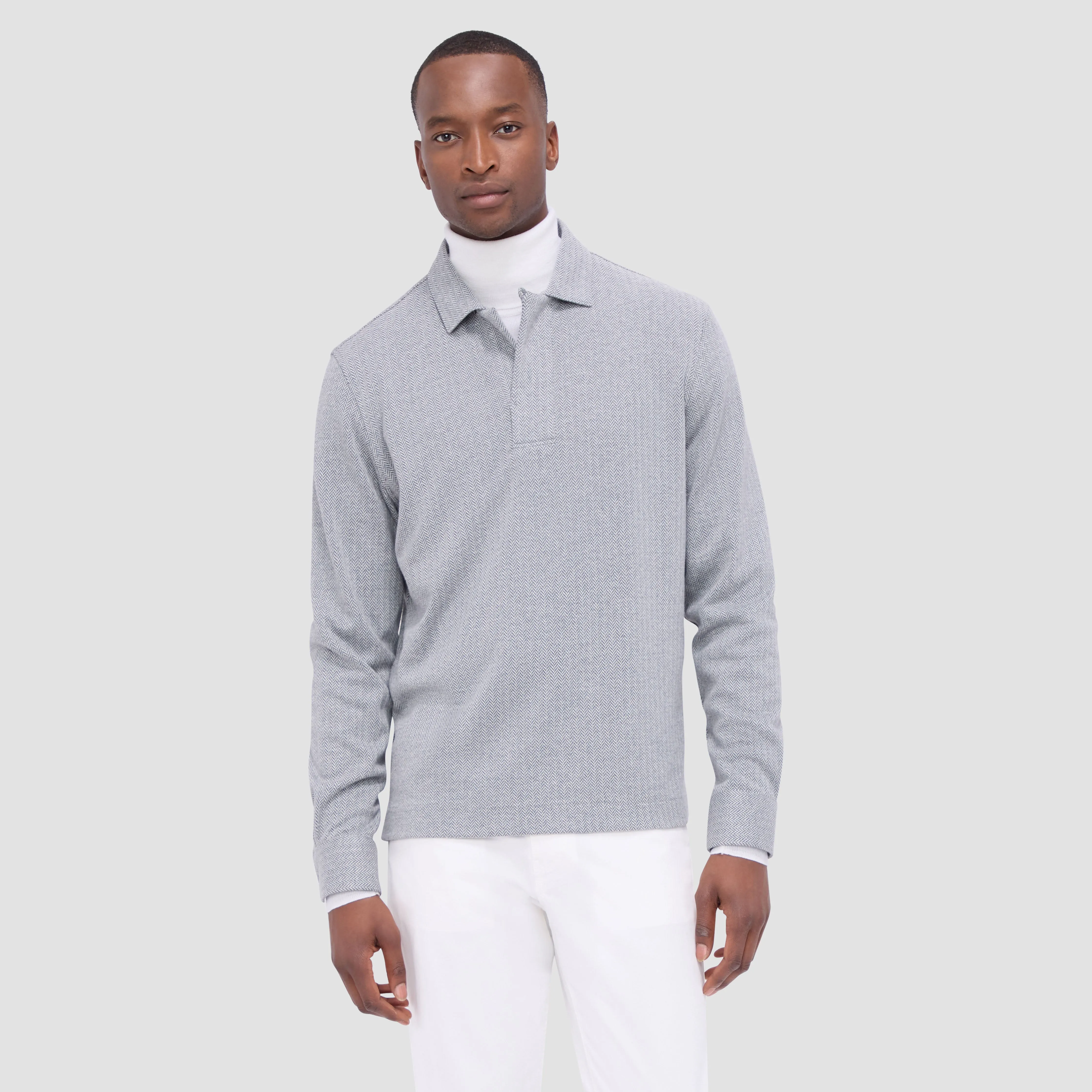 Herringbone Long Sleeve Polo sold by Bugatchi product image thumbnail 2