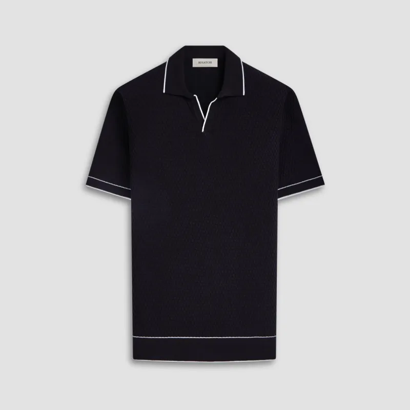 Honeycomb Stitch Short-Sleeved Johnny Collar Sweater sold by Bugatchi