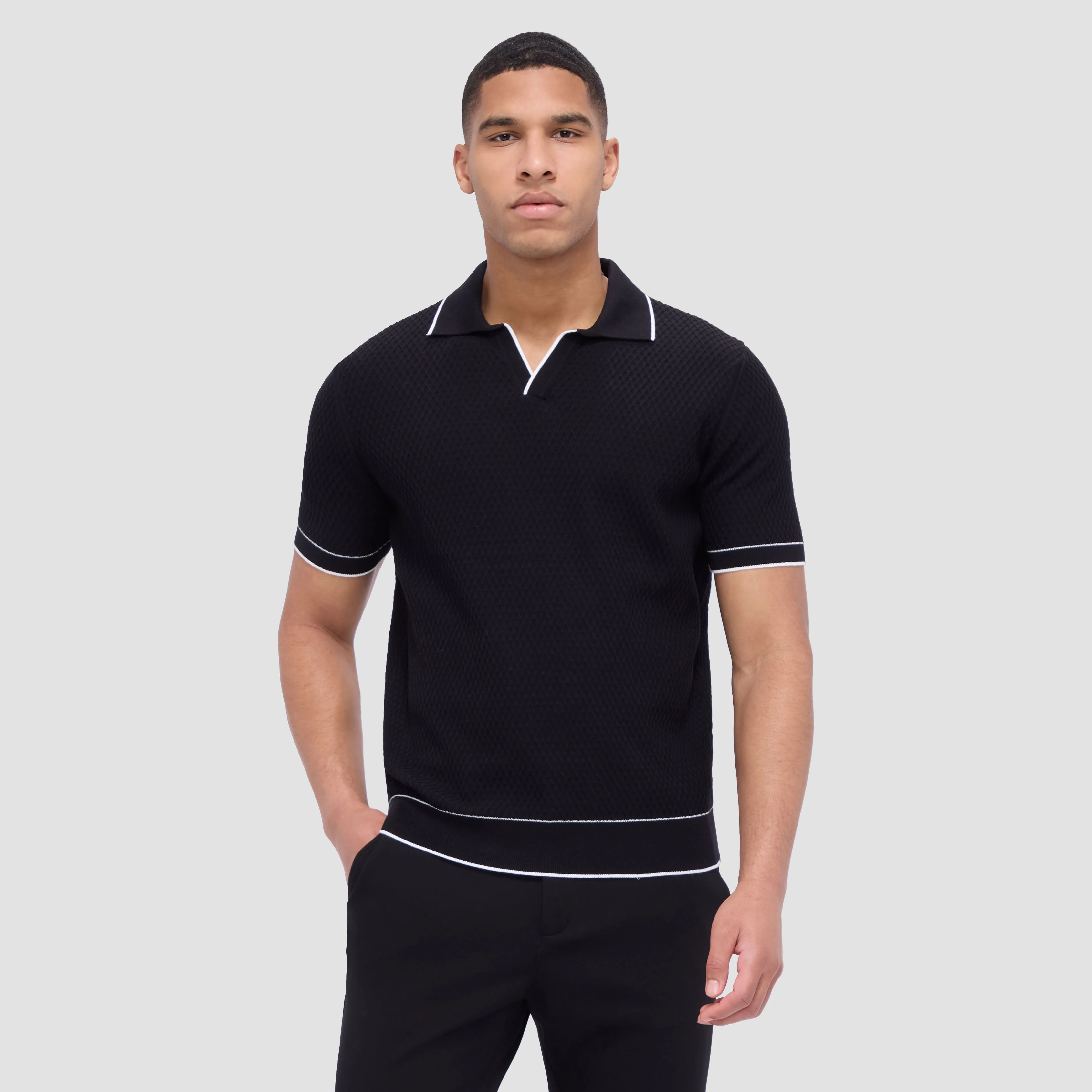 Honeycomb Stitch Short-Sleeved Johnny Collar Sweater sold by Bugatchi product image thumbnail 2