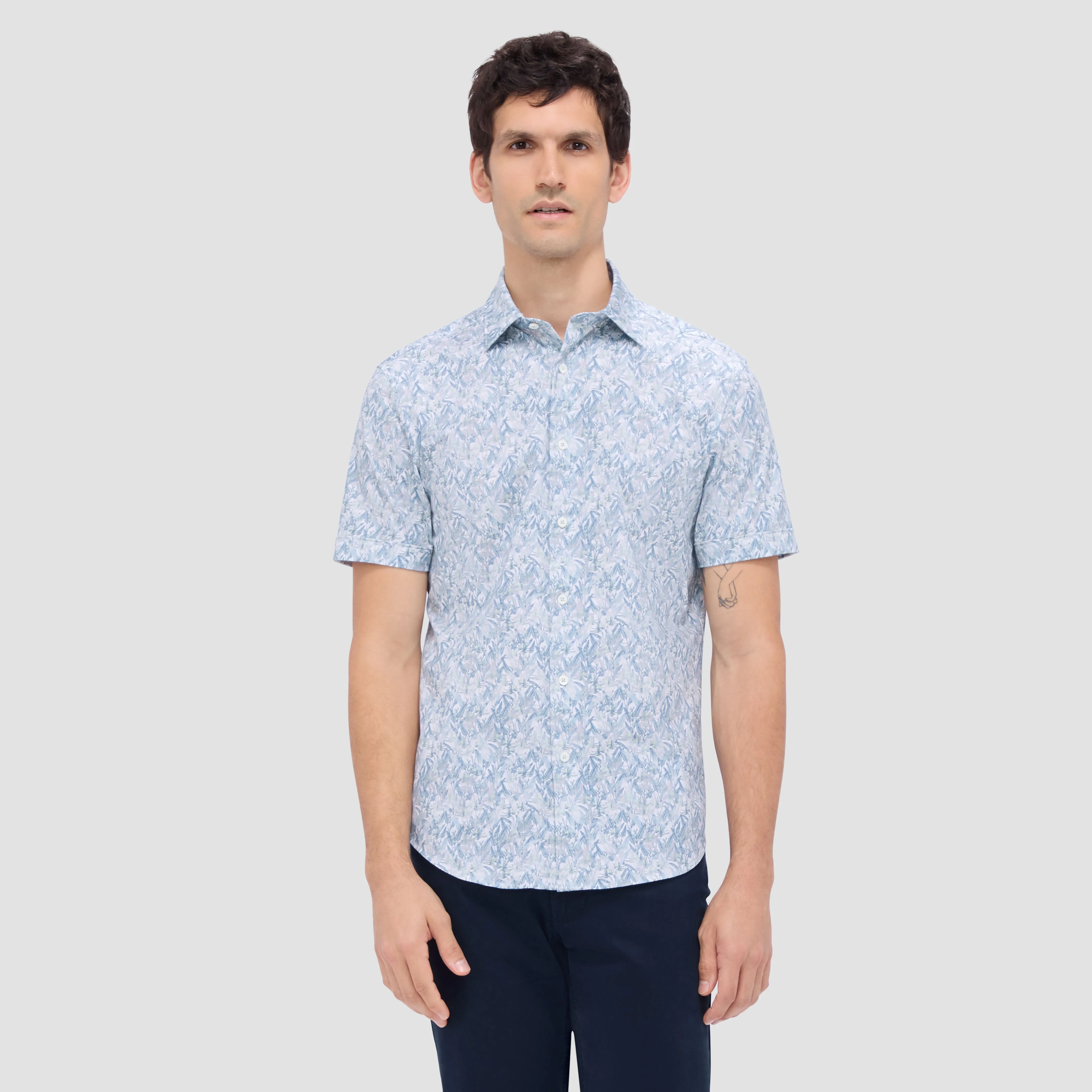 Miles Leaf Print OoohCotton Short Sleeve Shirt sold by Bugatchi product image thumbnail 2