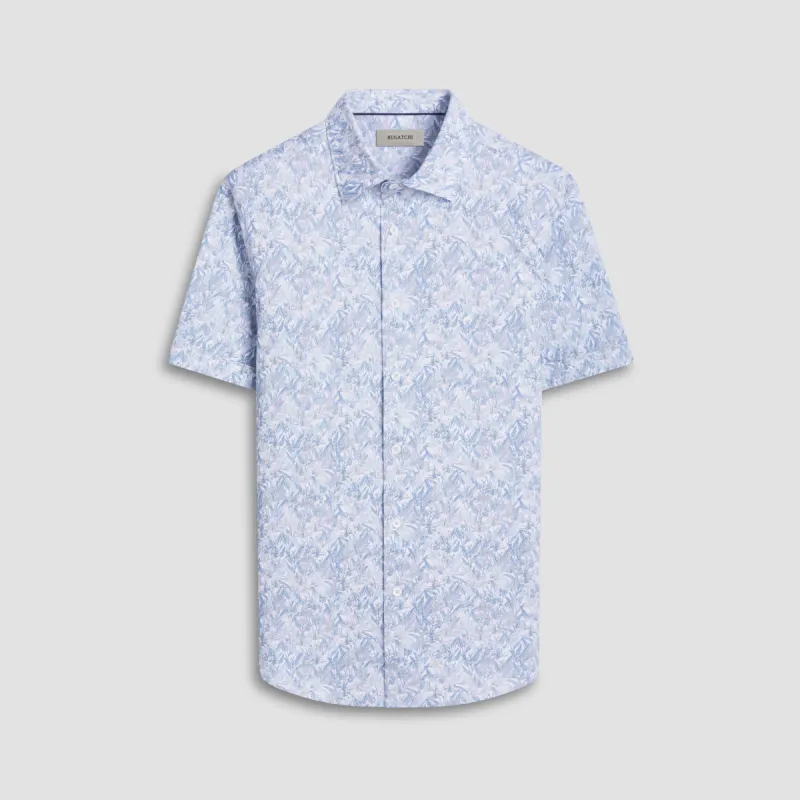 Miles Leaf Print OoohCotton Short Sleeve Shirt sold by Bugatchi
