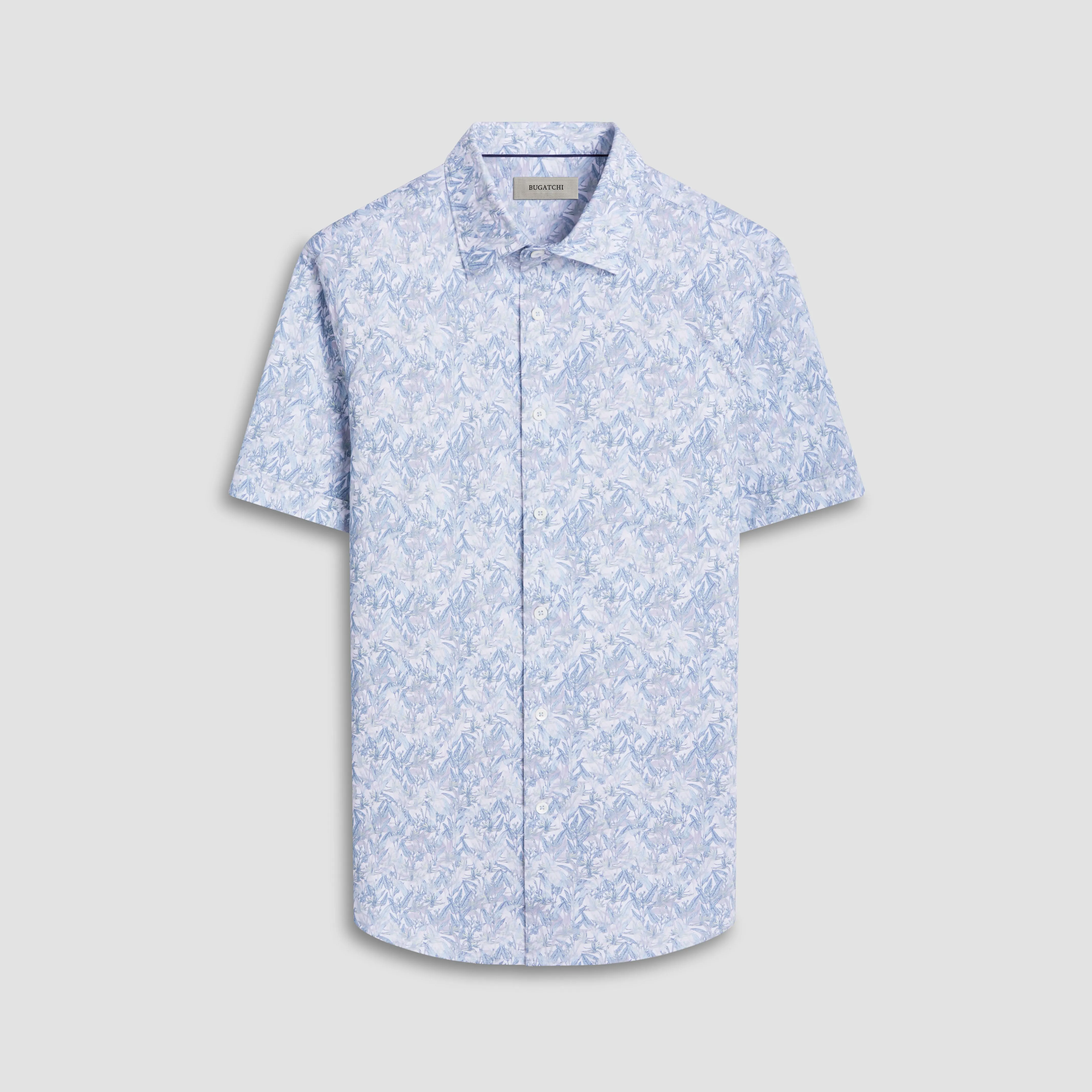 Miles Leaf Print OoohCotton Short Sleeve Shirt sold by Bugatchi