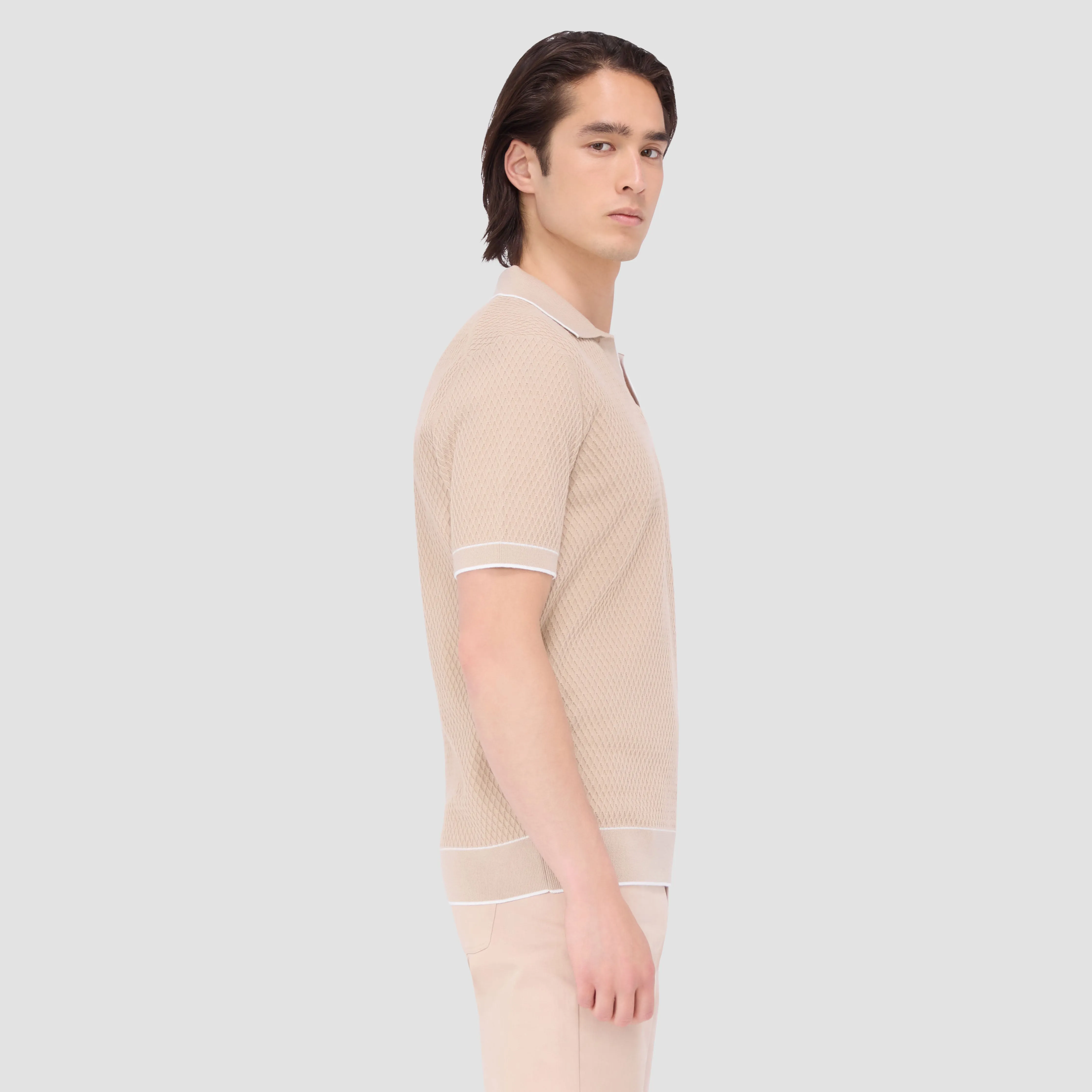 Honeycomb Stitch Short-Sleeved Johnny Collar Sweater sold by Bugatchi product image thumbnail 4