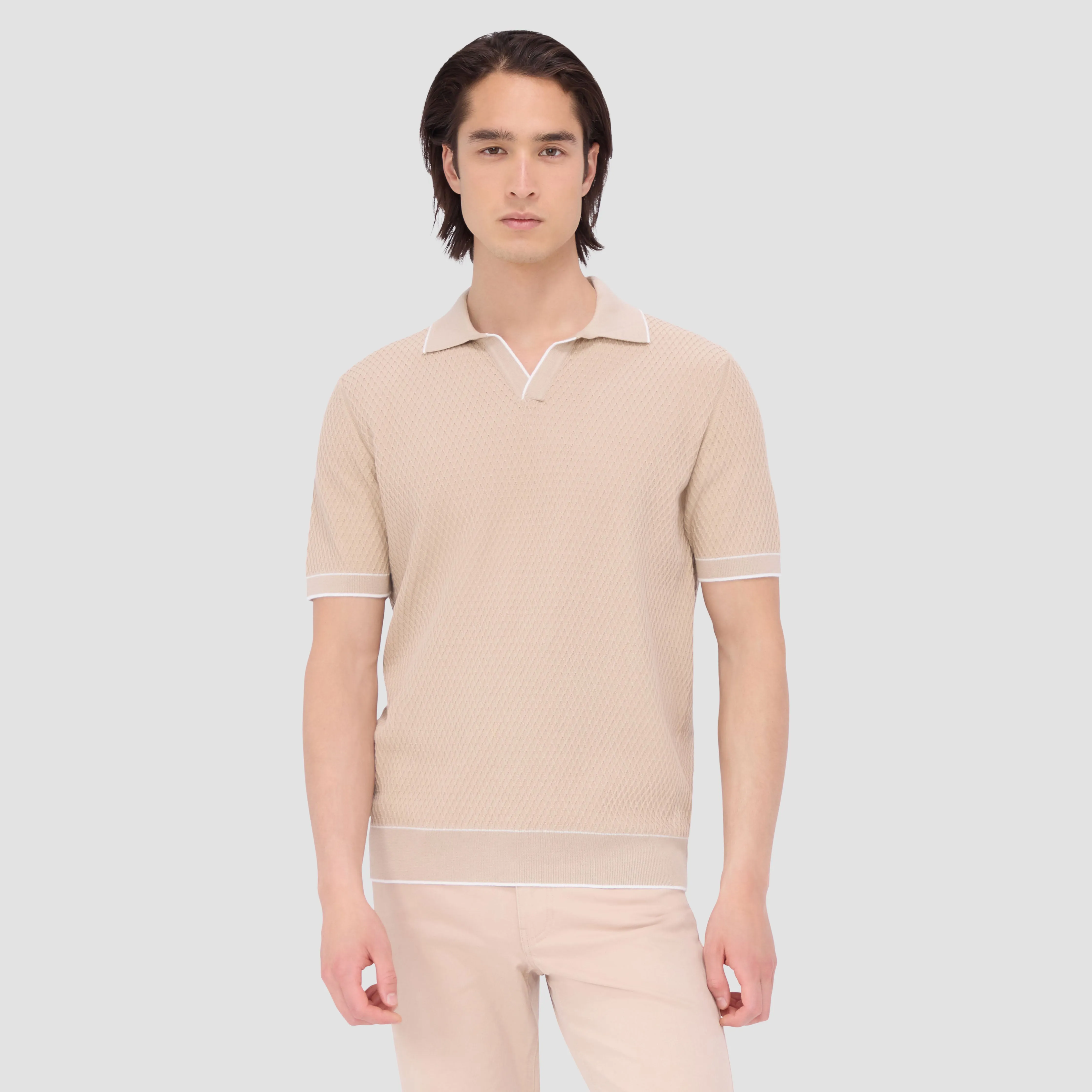 Honeycomb Stitch Short-Sleeved Johnny Collar Sweater sold by Bugatchi product image thumbnail 3