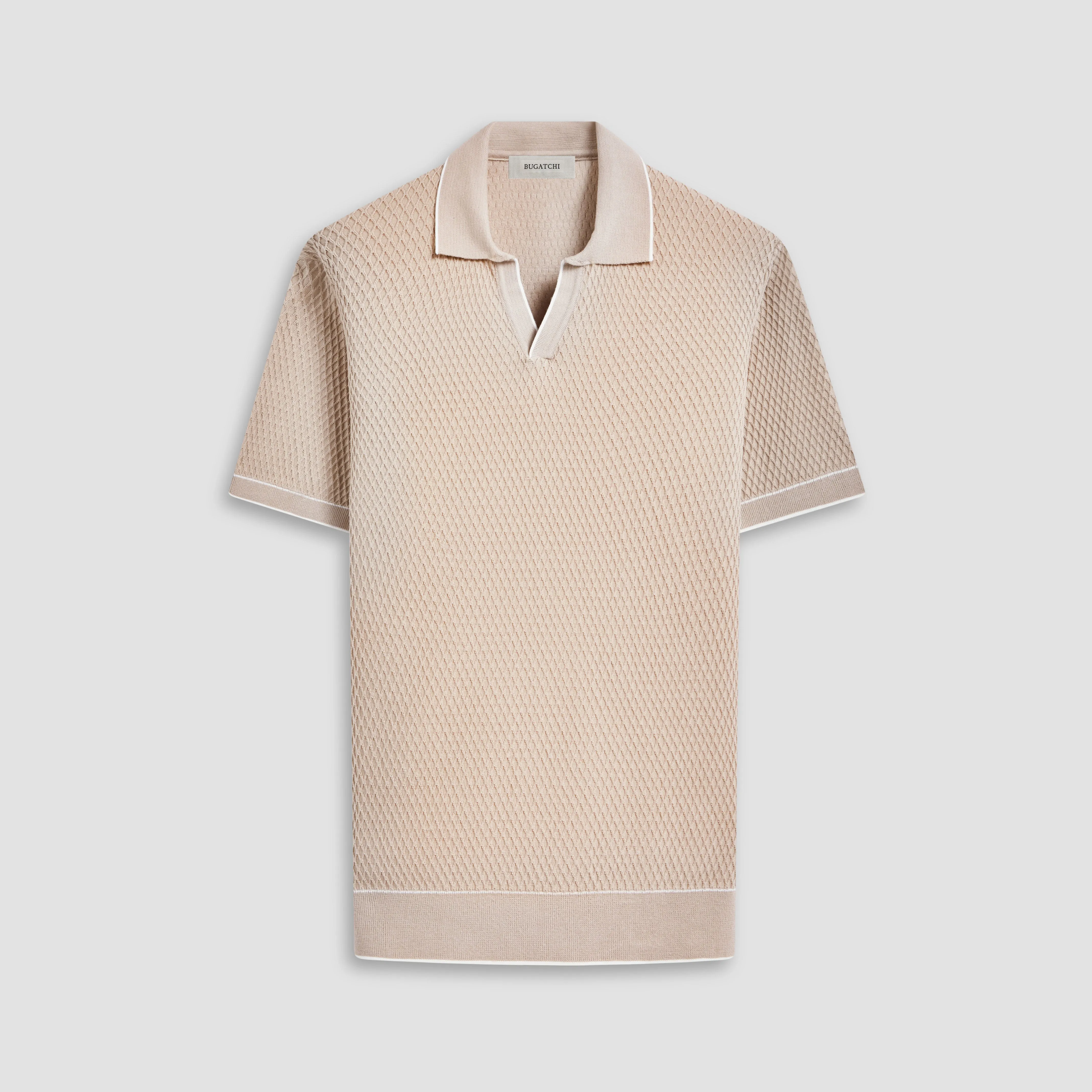 Honeycomb Stitch Short-Sleeved Johnny Collar Sweater sold by Bugatchi product image thumbnail 2
