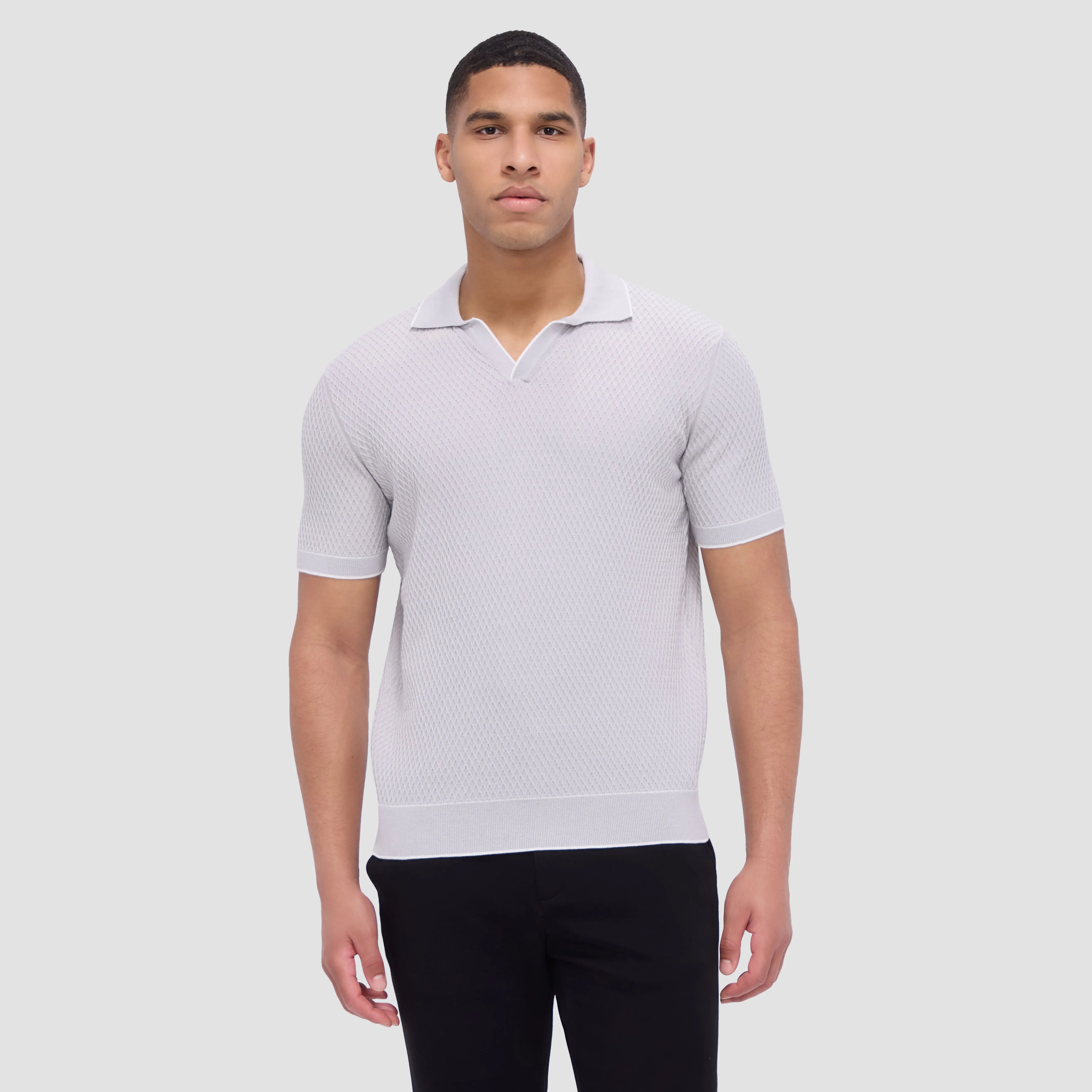 Honeycomb Stitch Short-Sleeved Johnny Collar Sweater sold by Bugatchi product image thumbnail 2