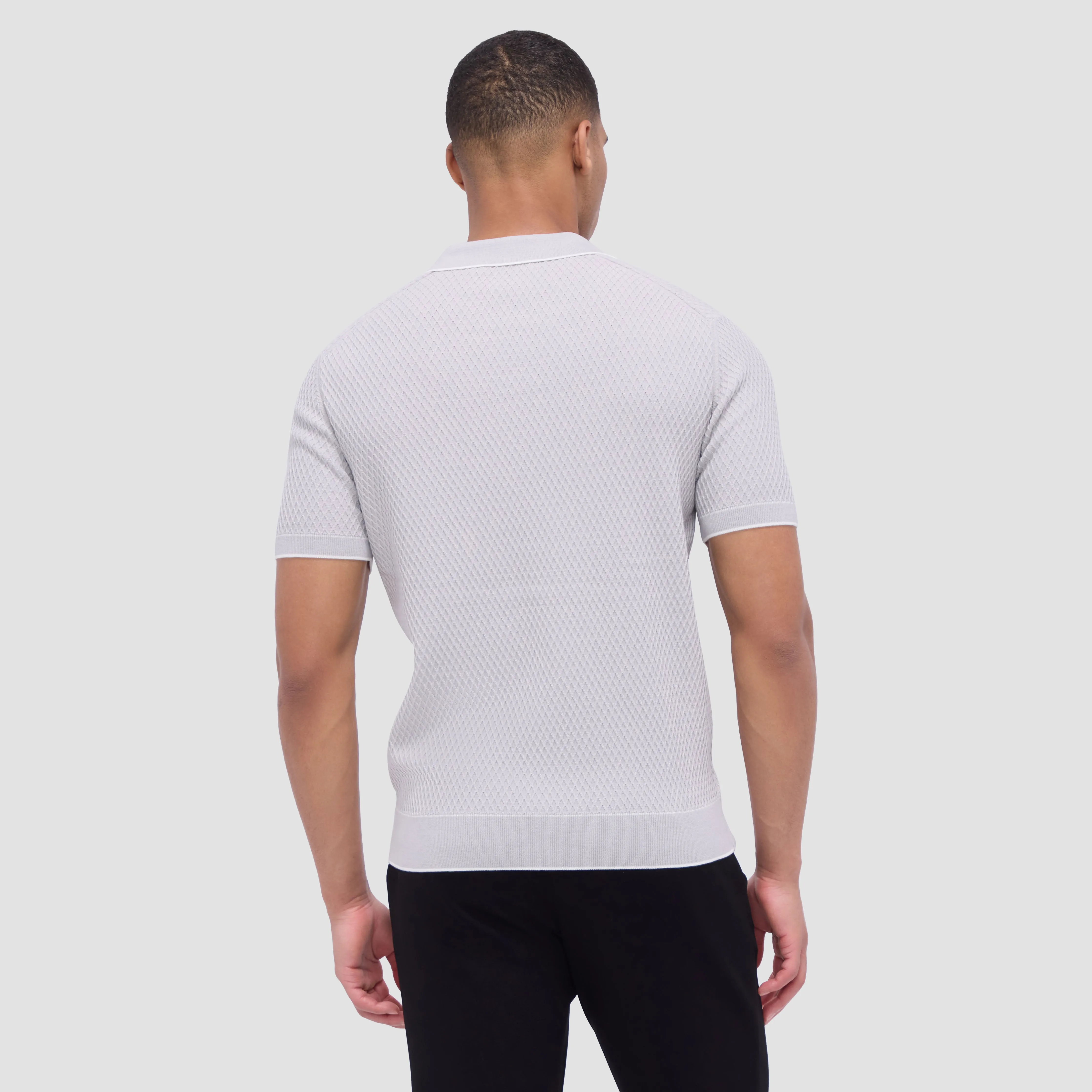 Honeycomb Stitch Short-Sleeved Johnny Collar Sweater sold by Bugatchi product image thumbnail 4