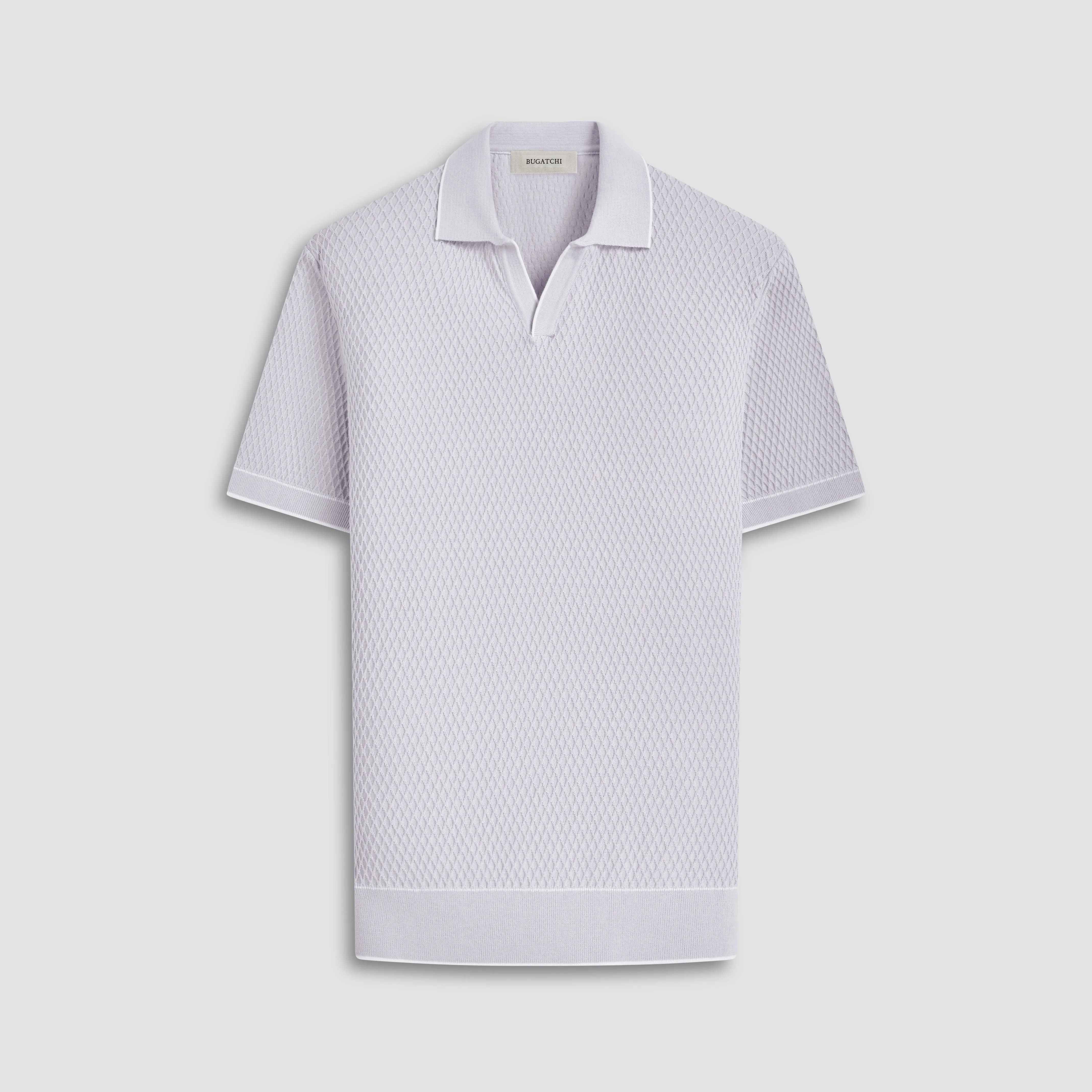 Honeycomb Stitch Short-Sleeved Johnny Collar Sweater sold by Bugatchi