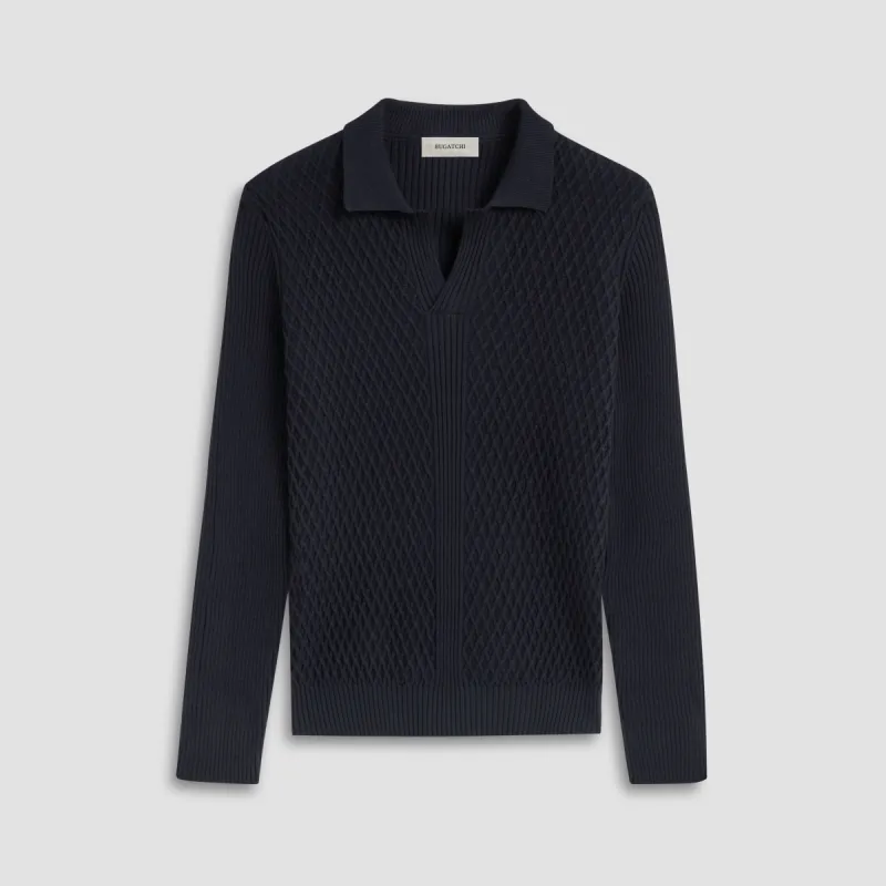 Mixed Stitch Johnny Collar Sweater sold by Bugatchi