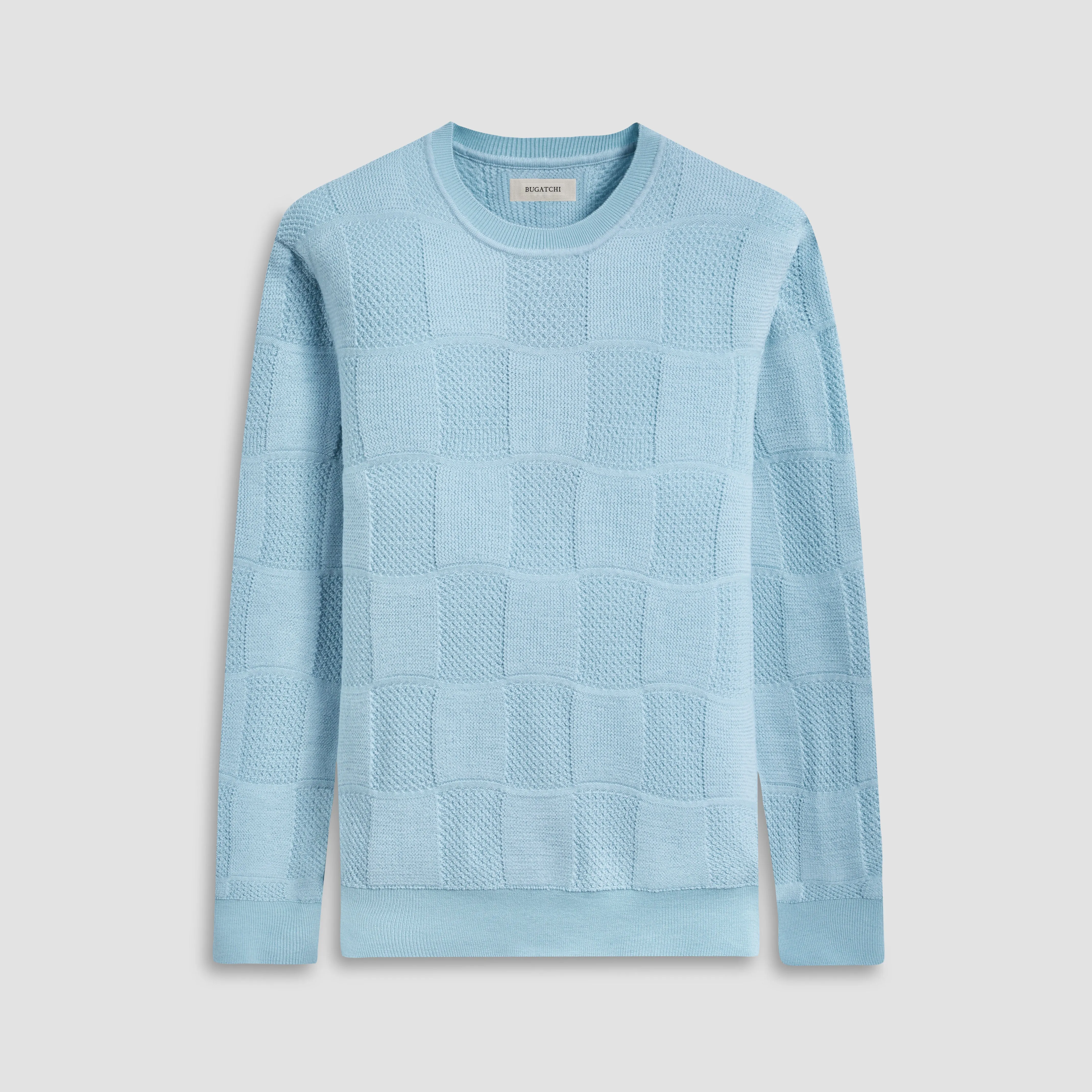 Multi-Stitch Check Jacquard Crew Neck Sweater sold by Bugatchi