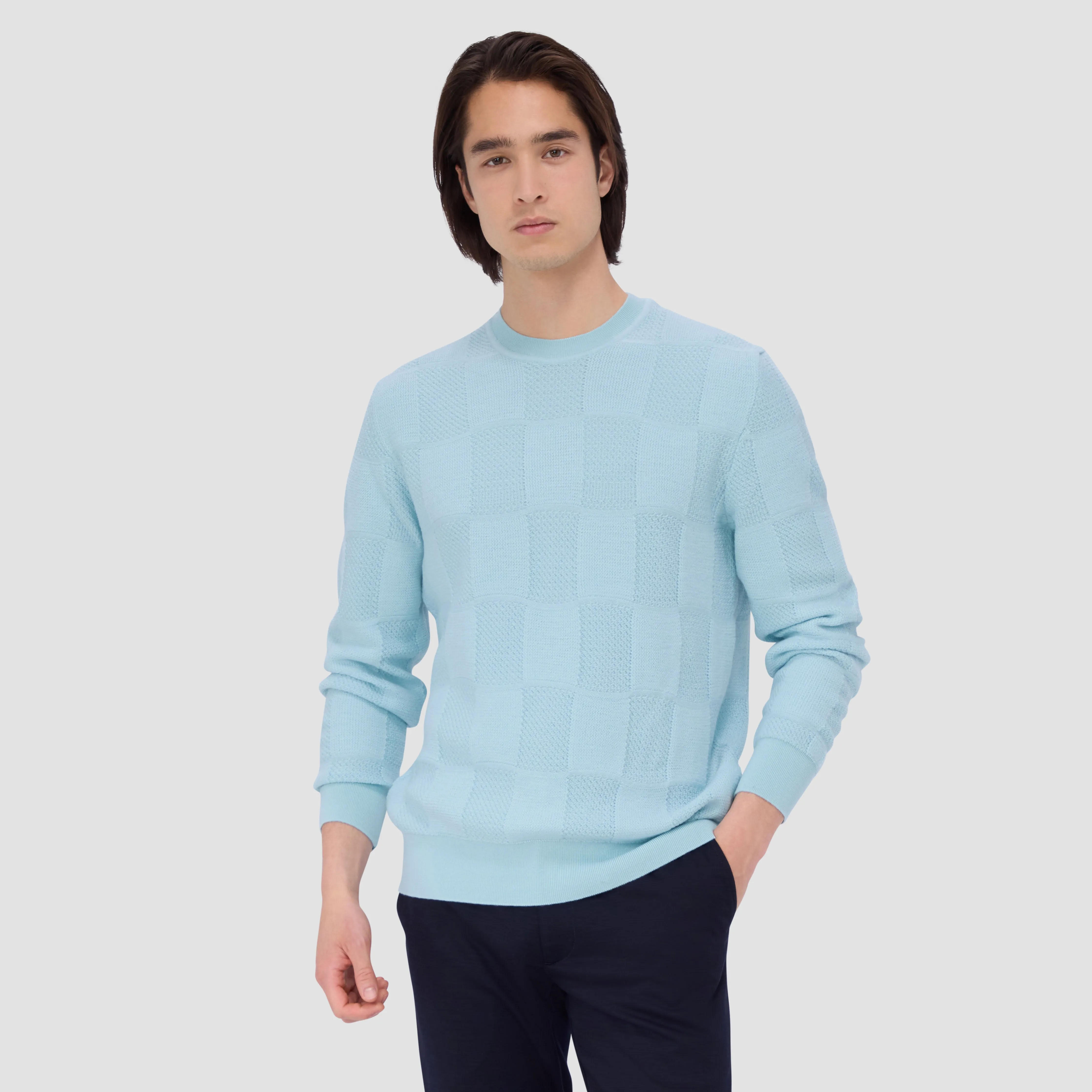Multi-Stitch Check Jacquard Crew Neck Sweater sold by Bugatchi product image thumbnail 2