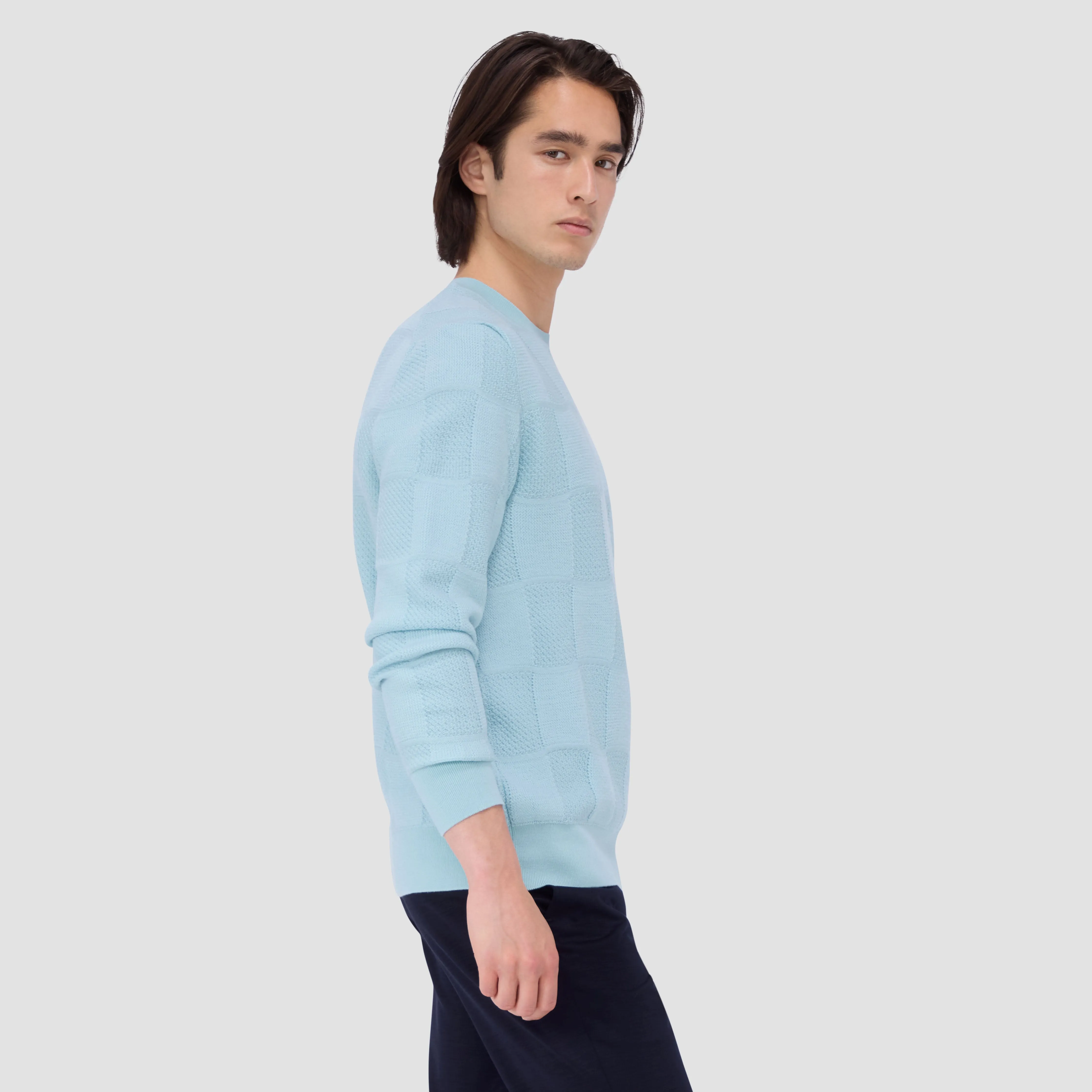 Multi-Stitch Check Jacquard Crew Neck Sweater sold by Bugatchi product image thumbnail 3