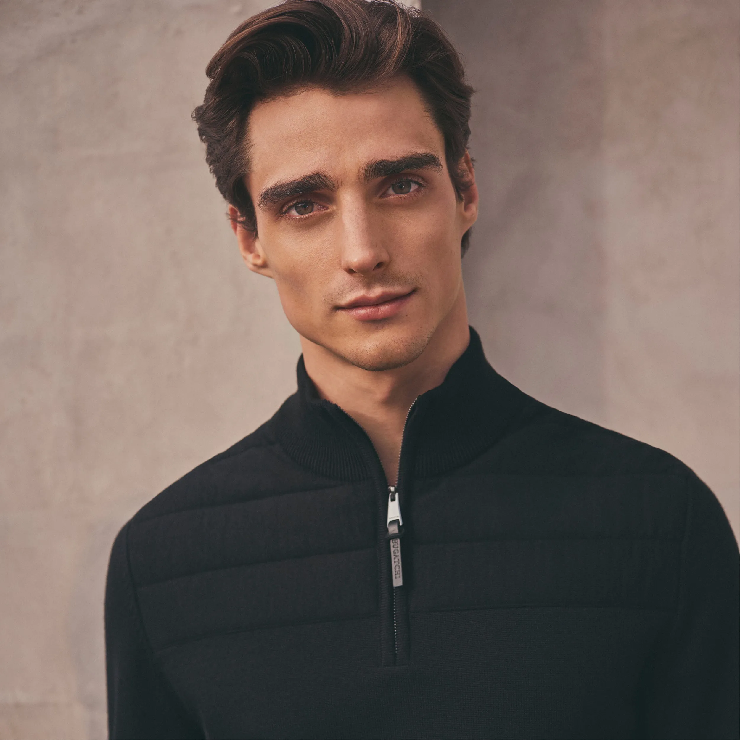 Quilted Yoke Quarter-Zip Sweater sold by Bugatchi