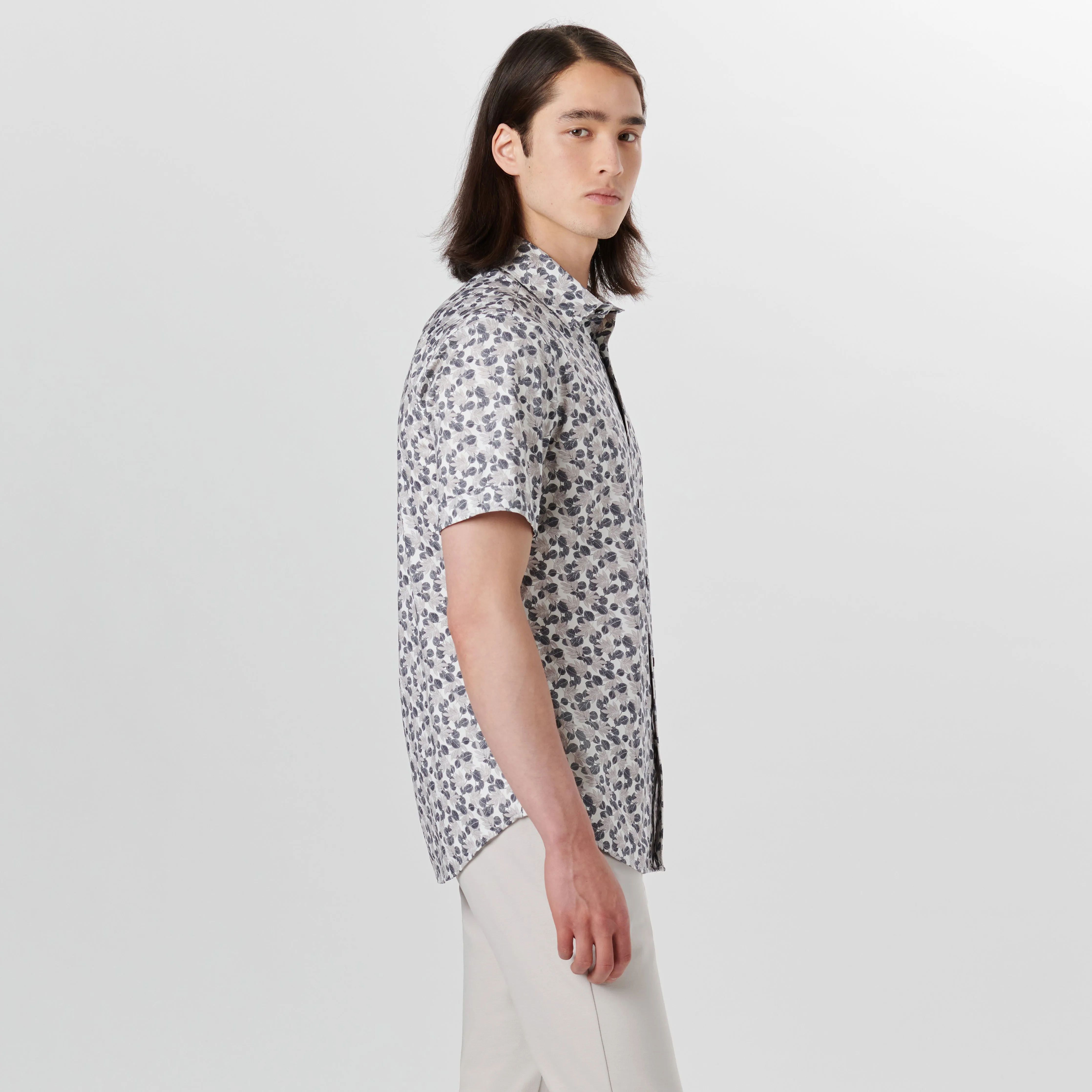 Miles Leaf Print OoohCotton Short Sleeve Shirt sold by Bugatchi product image thumbnail 3