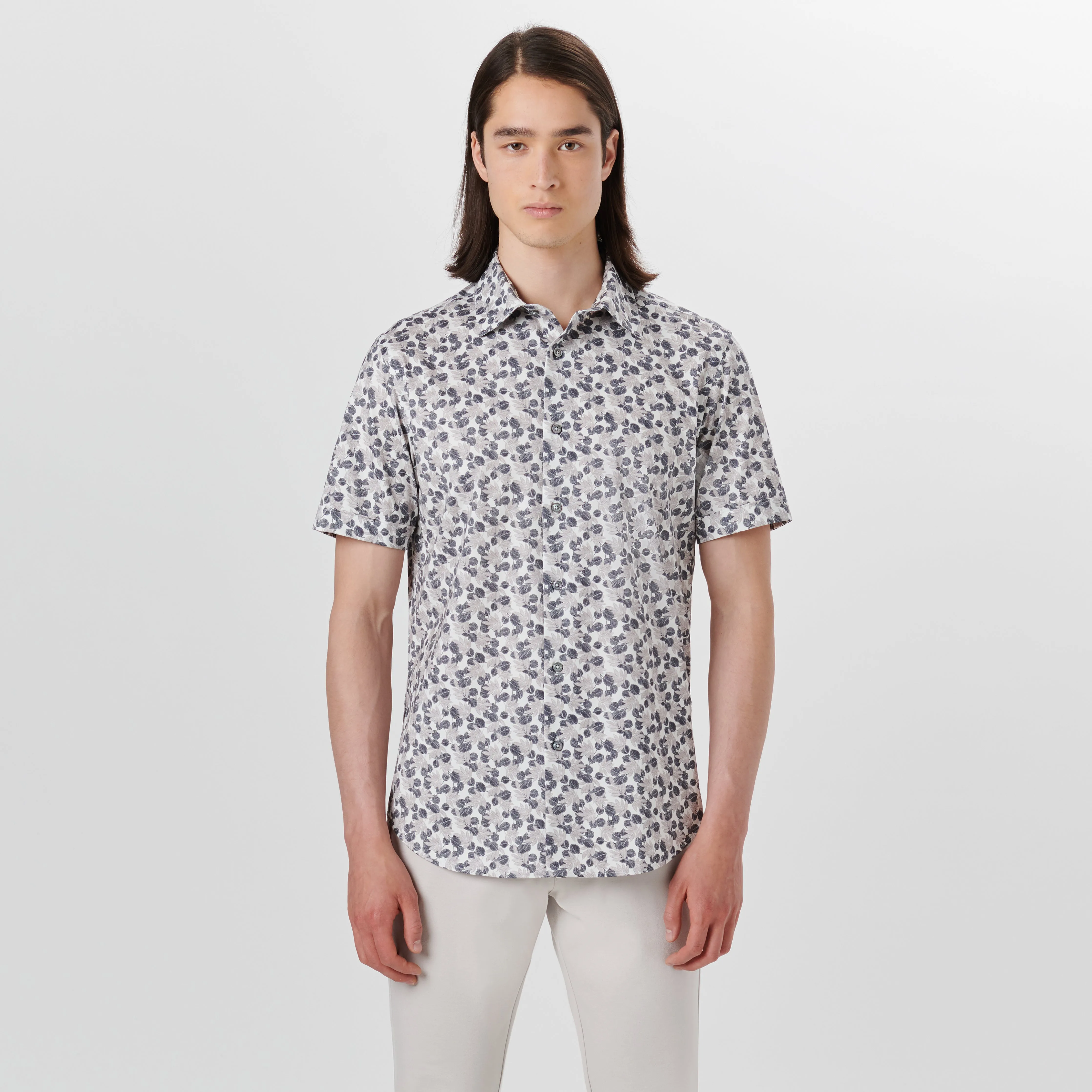 Miles Leaf Print OoohCotton Short Sleeve Shirt sold by Bugatchi product image thumbnail 2