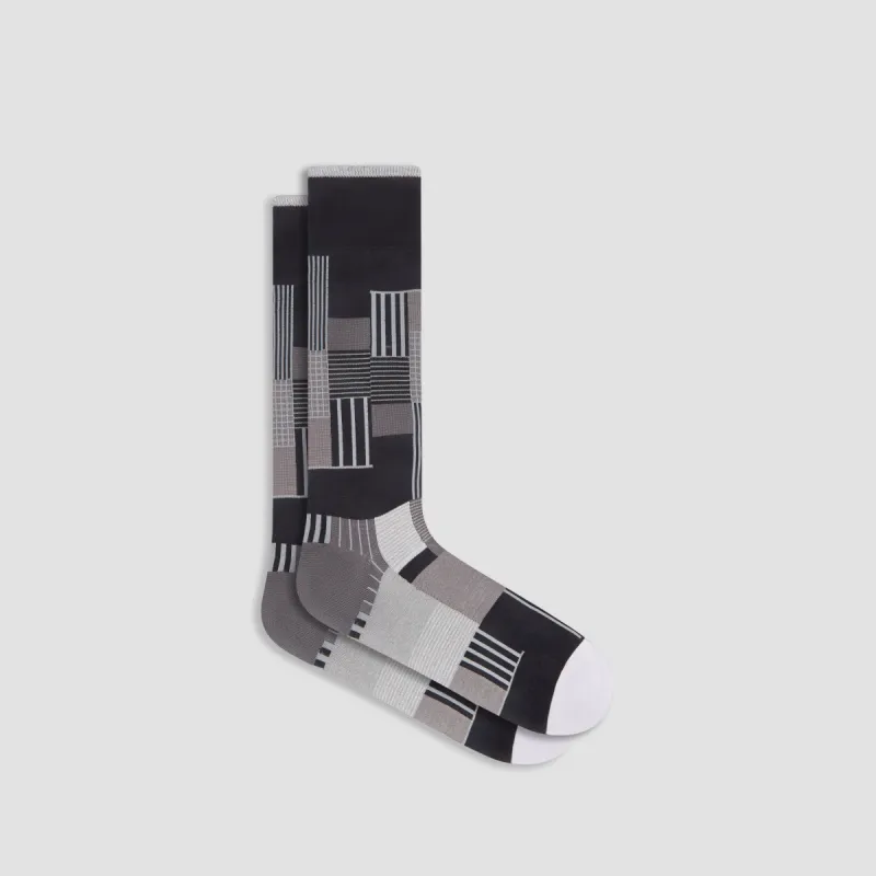 Check-Stripe Mid-Calf Socks sold by Bugatchi