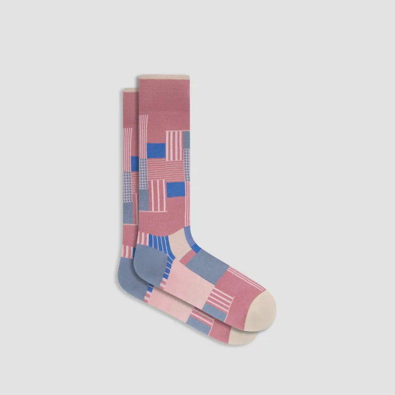 Check-Stripe Mid-Calf Socks sold by Bugatchi