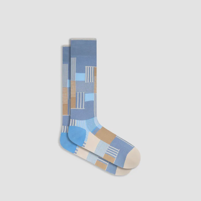 Check-Stripe Mid-Calf Socks sold by Bugatchi