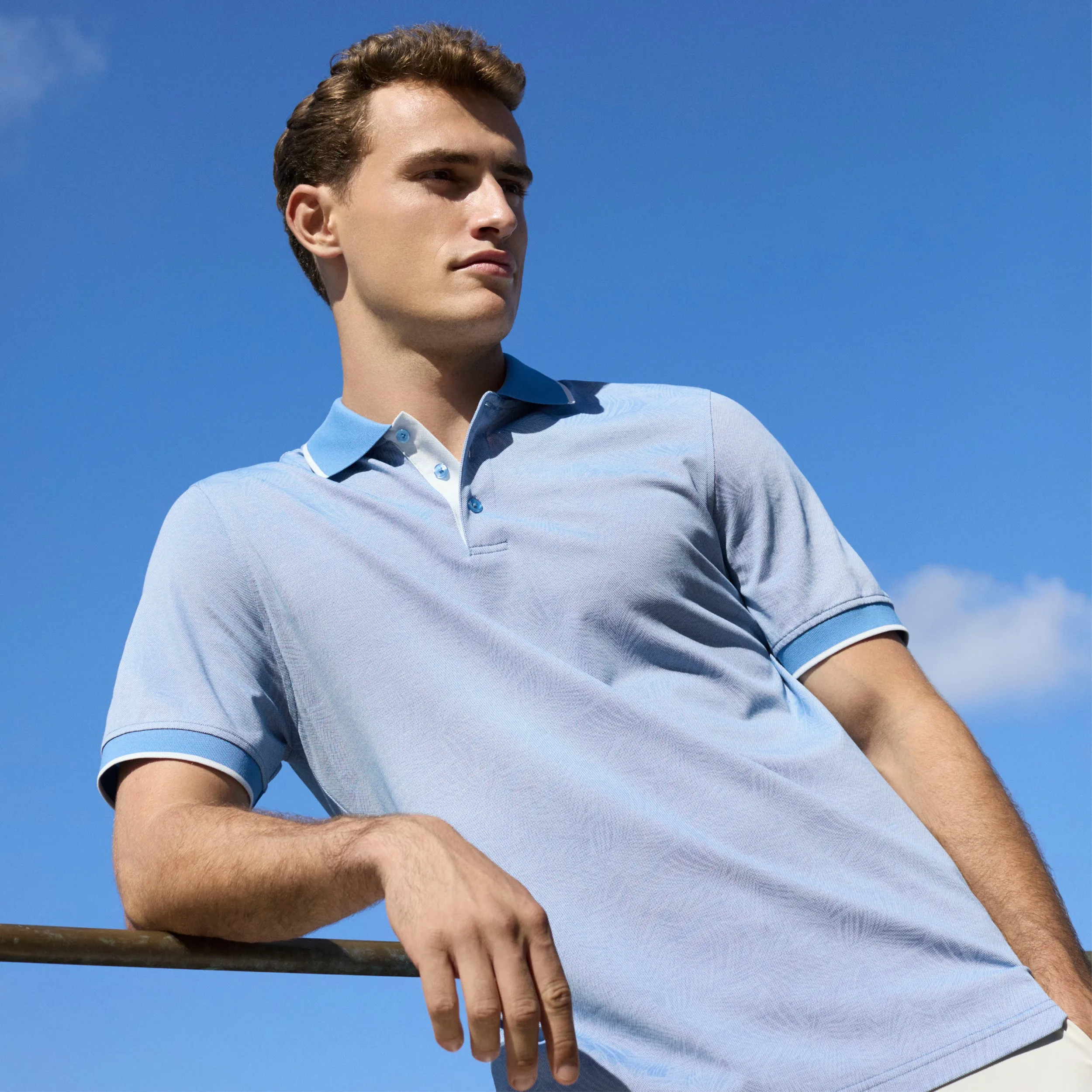 Leaf Print Bird's Eye Polo Shirt sold by Bugatchi