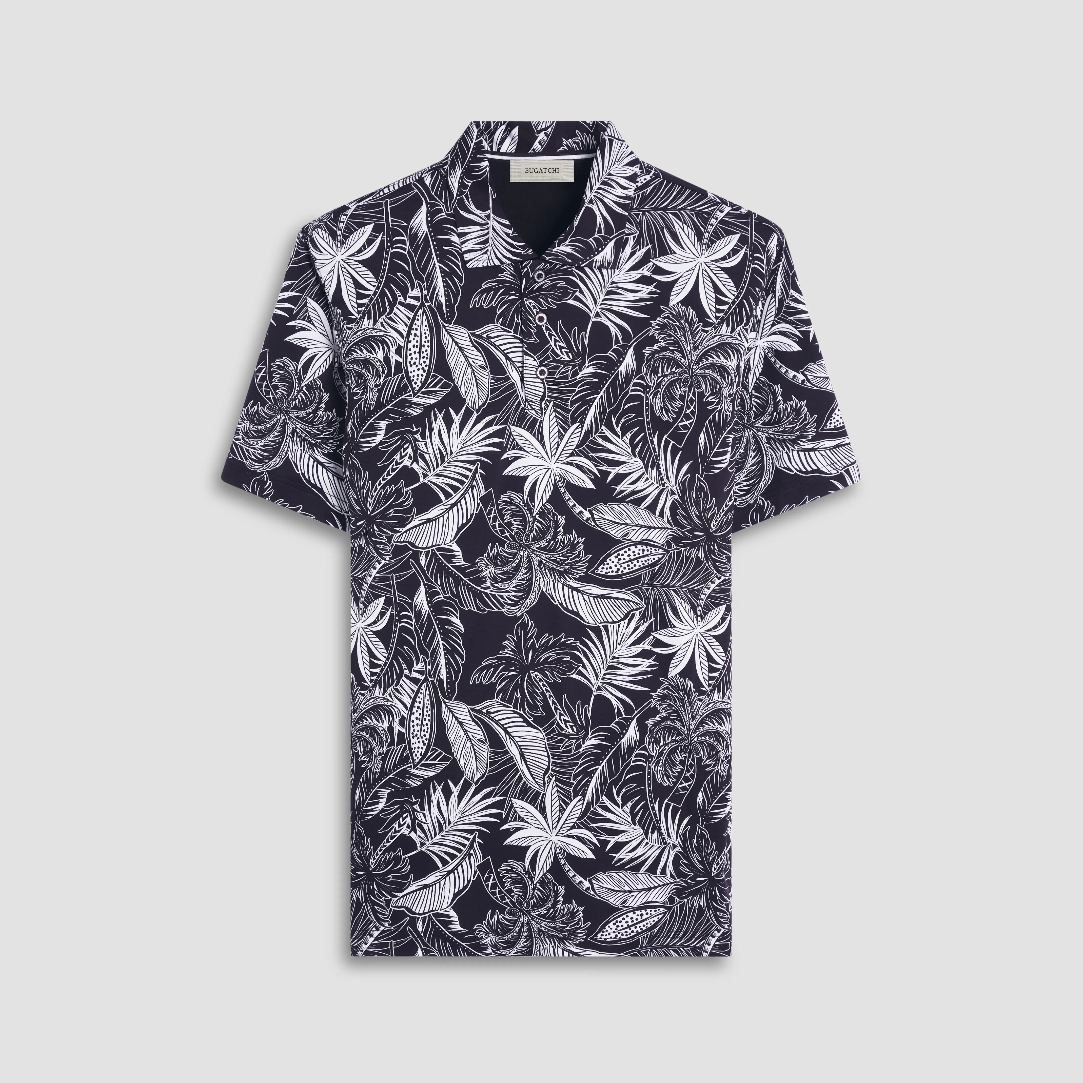 Hendrix Tropical Leaf Print Polo Shirt sold by Bugatchi