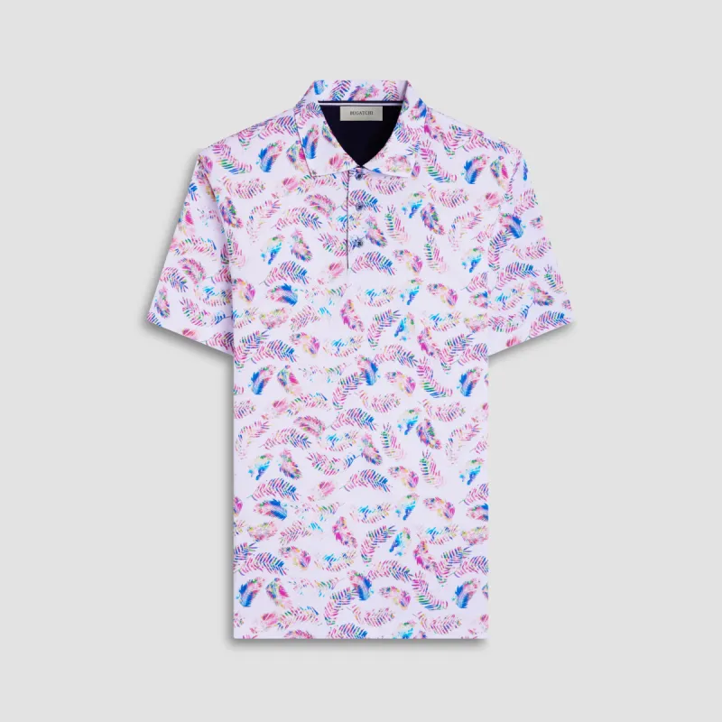 Hendrix Feather Leaf Print Polo Shirt sold by Bugatchi
