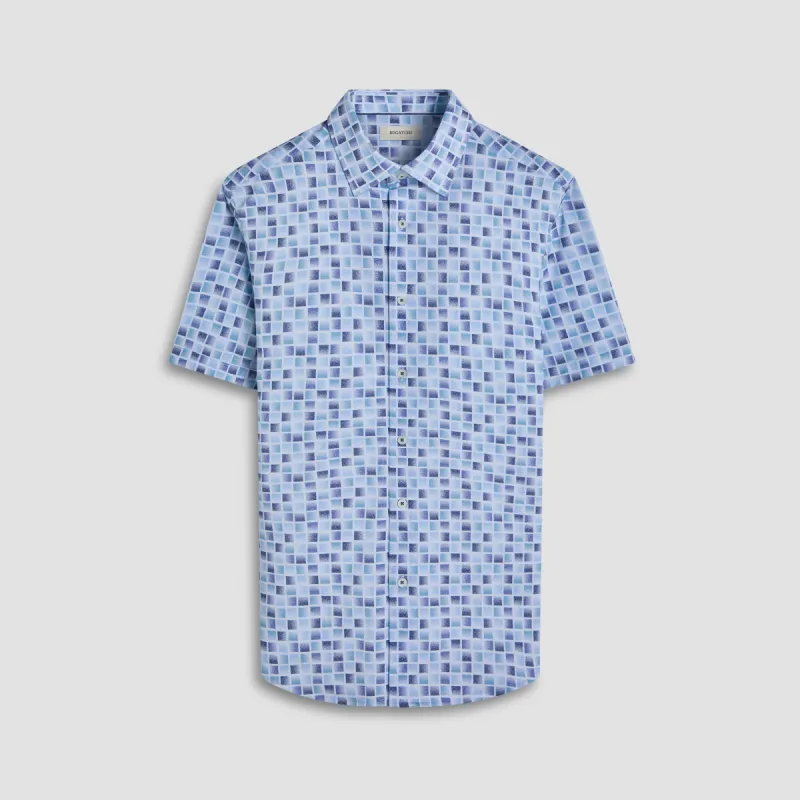 Miles Gradient Check OoohCotton Short-Sleeve Shirt sold by Bugatchi