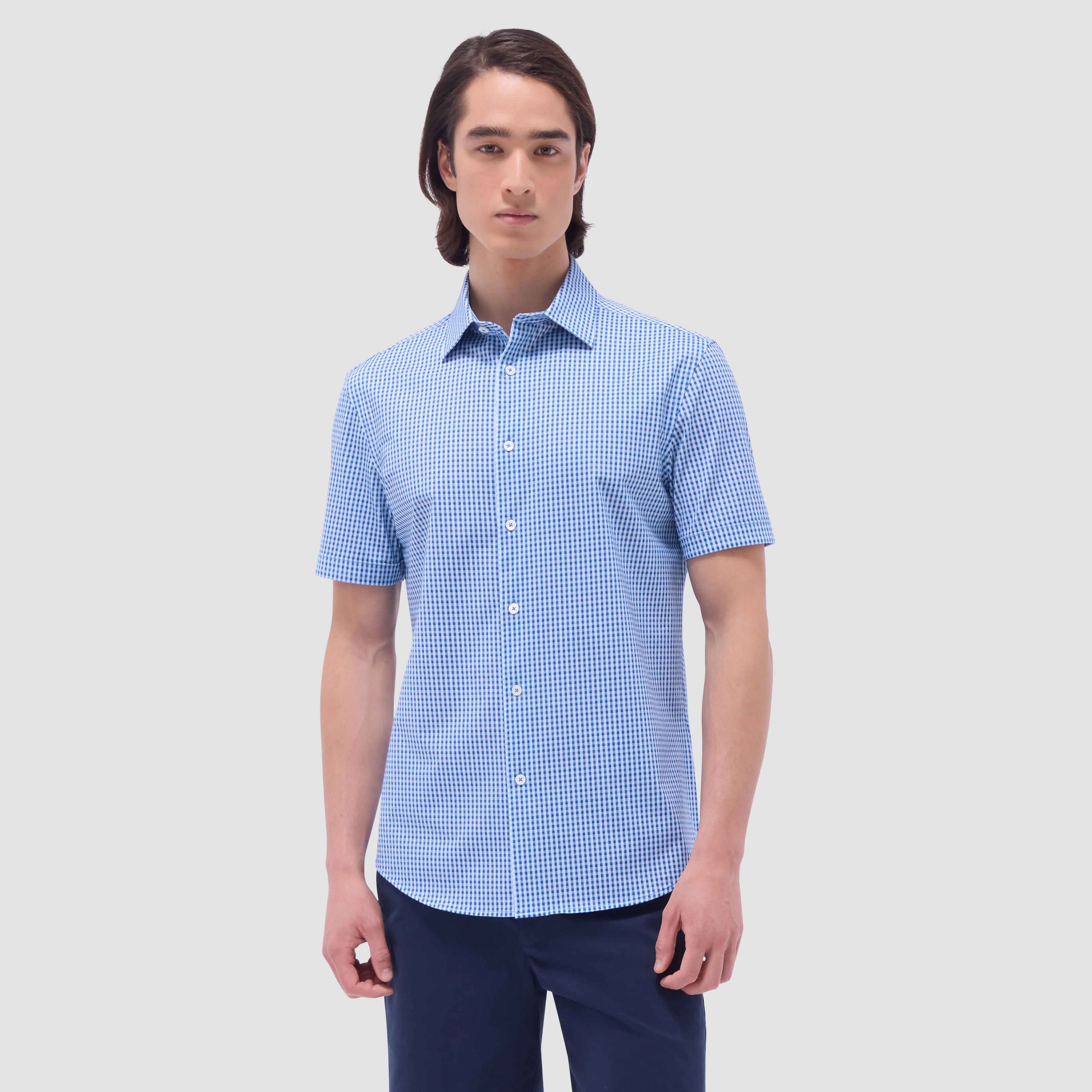 Miles Gingham Check OoohCotton Short-Sleeve Shirt sold by Bugatchi product image thumbnail 2