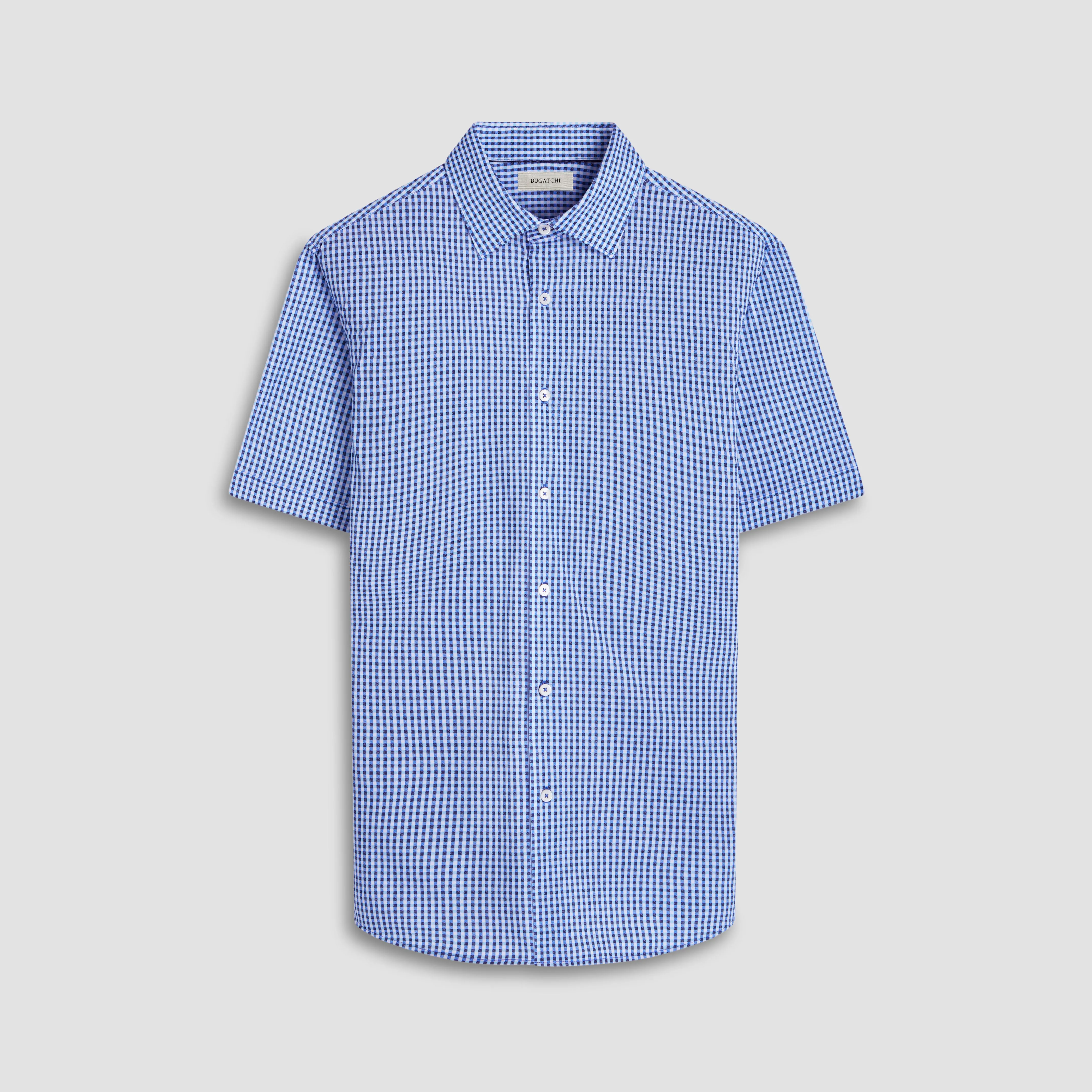 Miles Gingham Check OoohCotton Short-Sleeve Shirt sold by Bugatchi