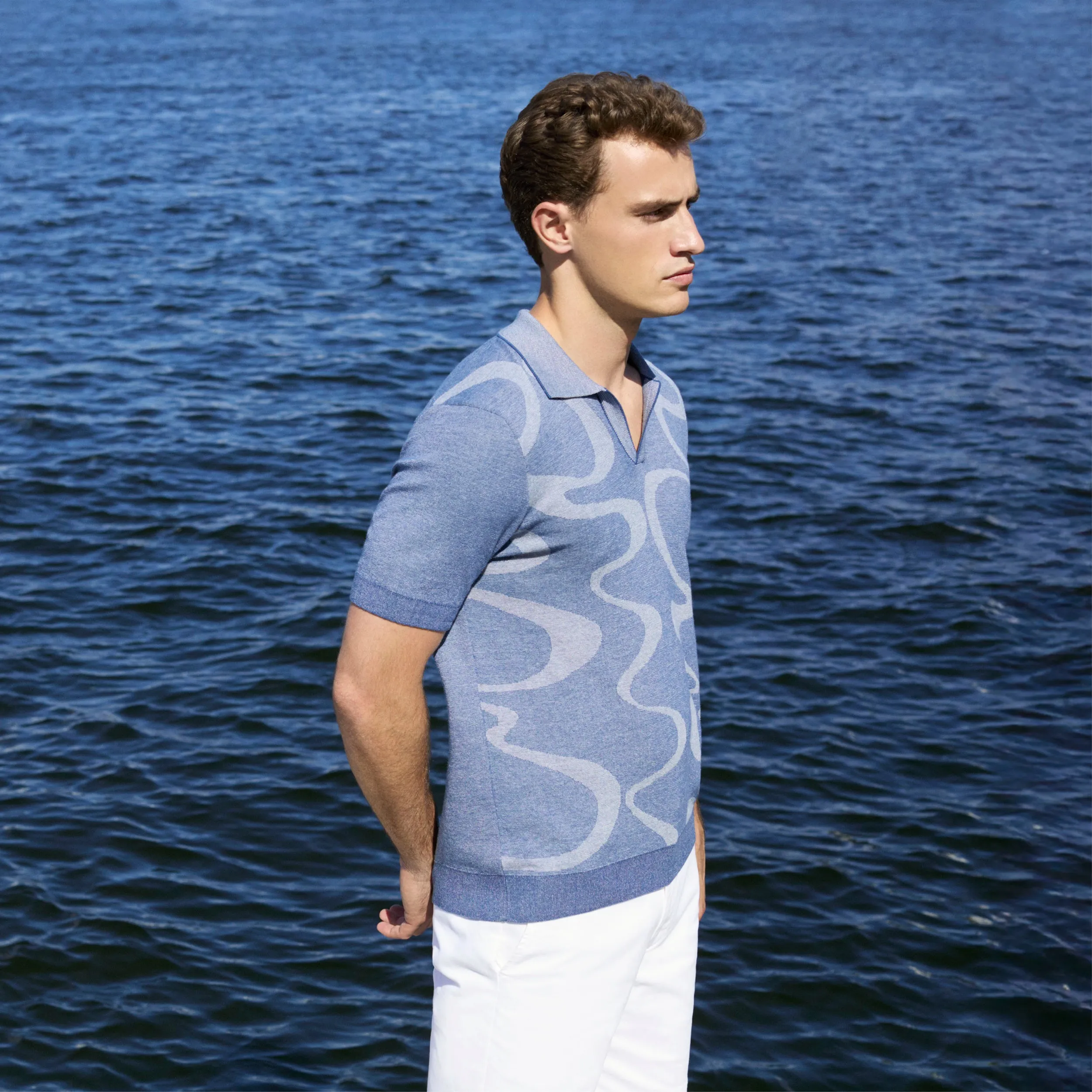 Abstract Knit Short Sleeve Johnny Sweater sold by Bugatchi