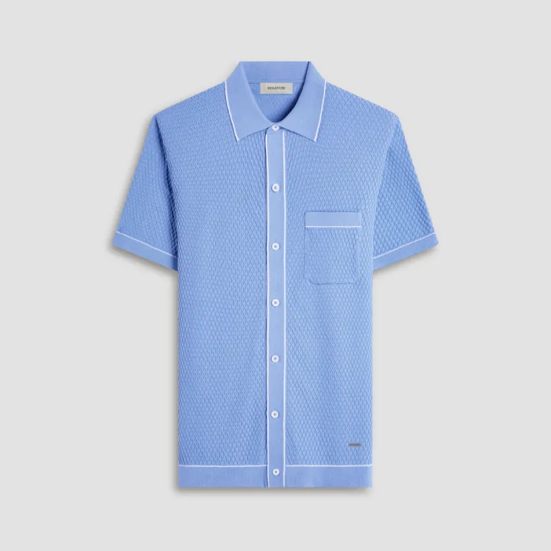 Textured Geometric Short-Sleeve Knit Shirt sold by Bugatchi