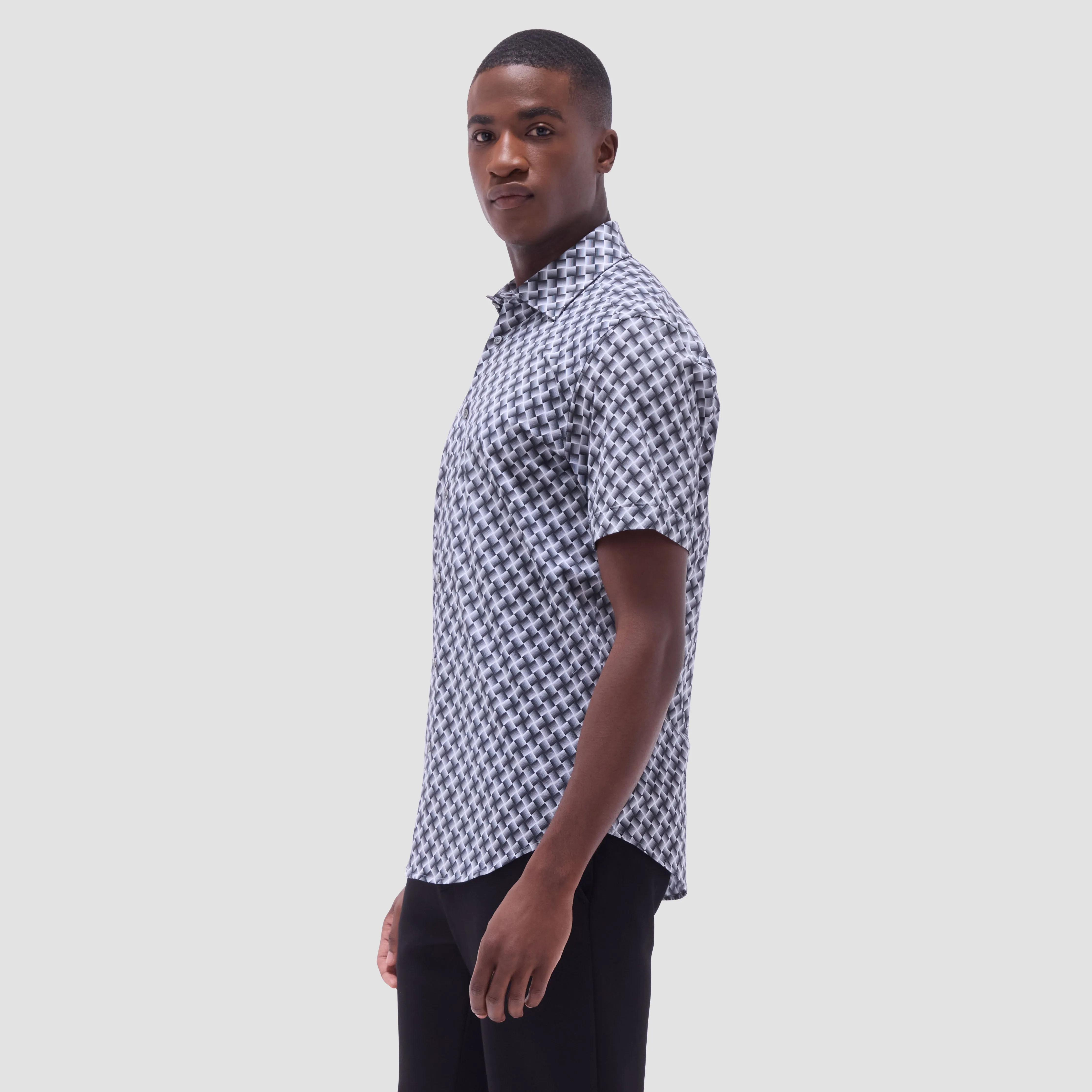 Miles Basketweave OoohCotton Short-Sleeve Shirt sold by Bugatchi product image thumbnail 3