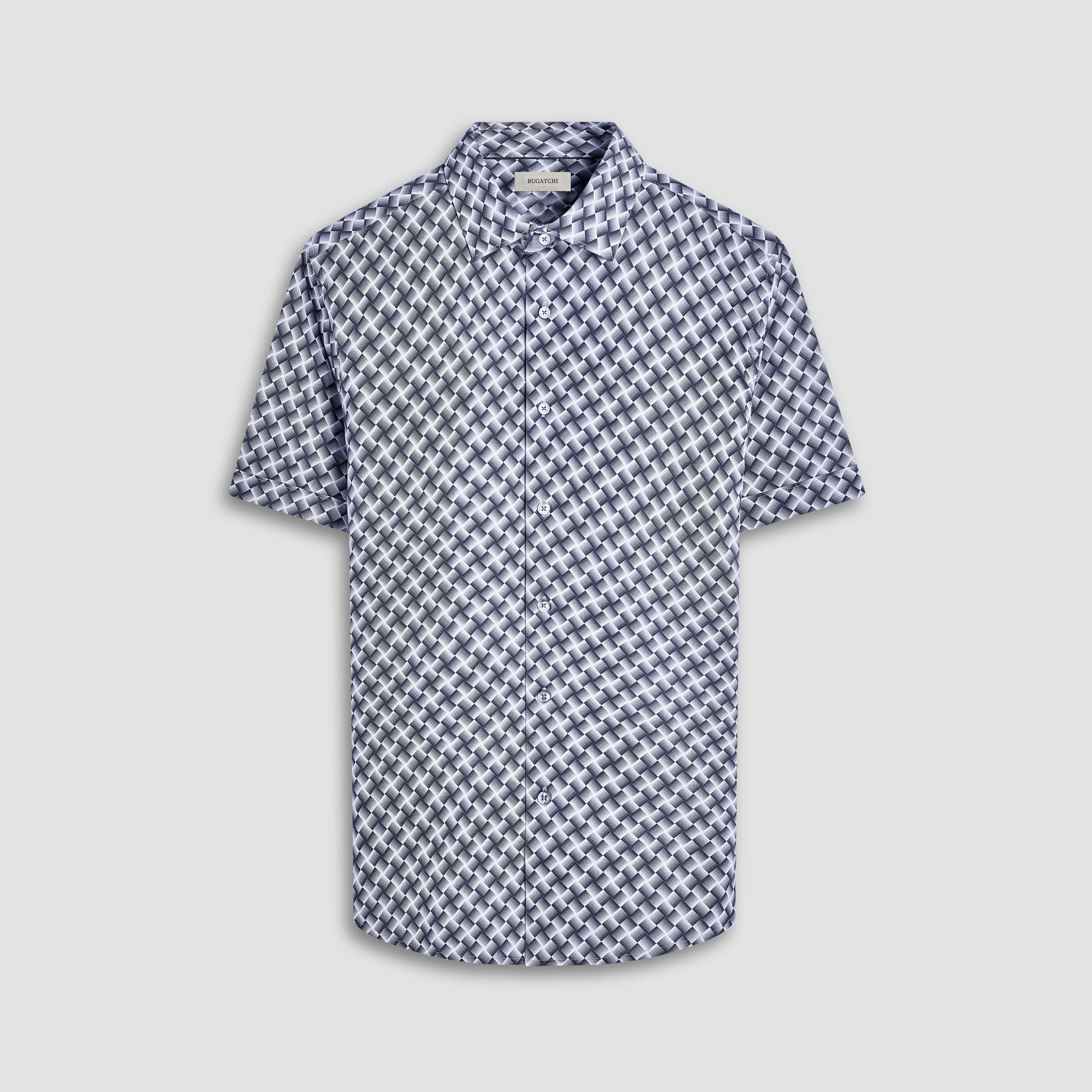 Miles Basketweave OoohCotton Short-Sleeve Shirt sold by Bugatchi