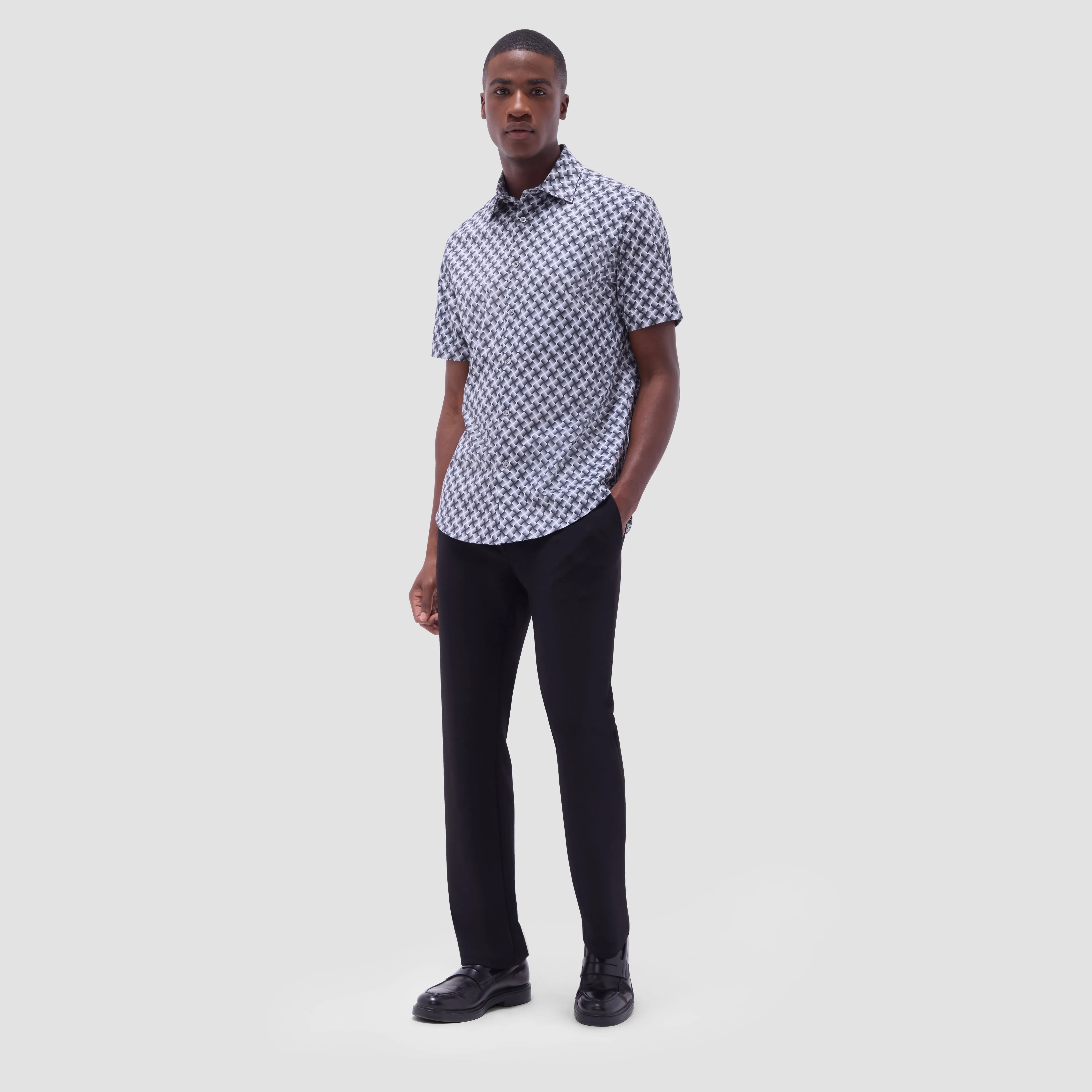 Miles Basketweave OoohCotton Short-Sleeve Shirt sold by Bugatchi product image thumbnail 5
