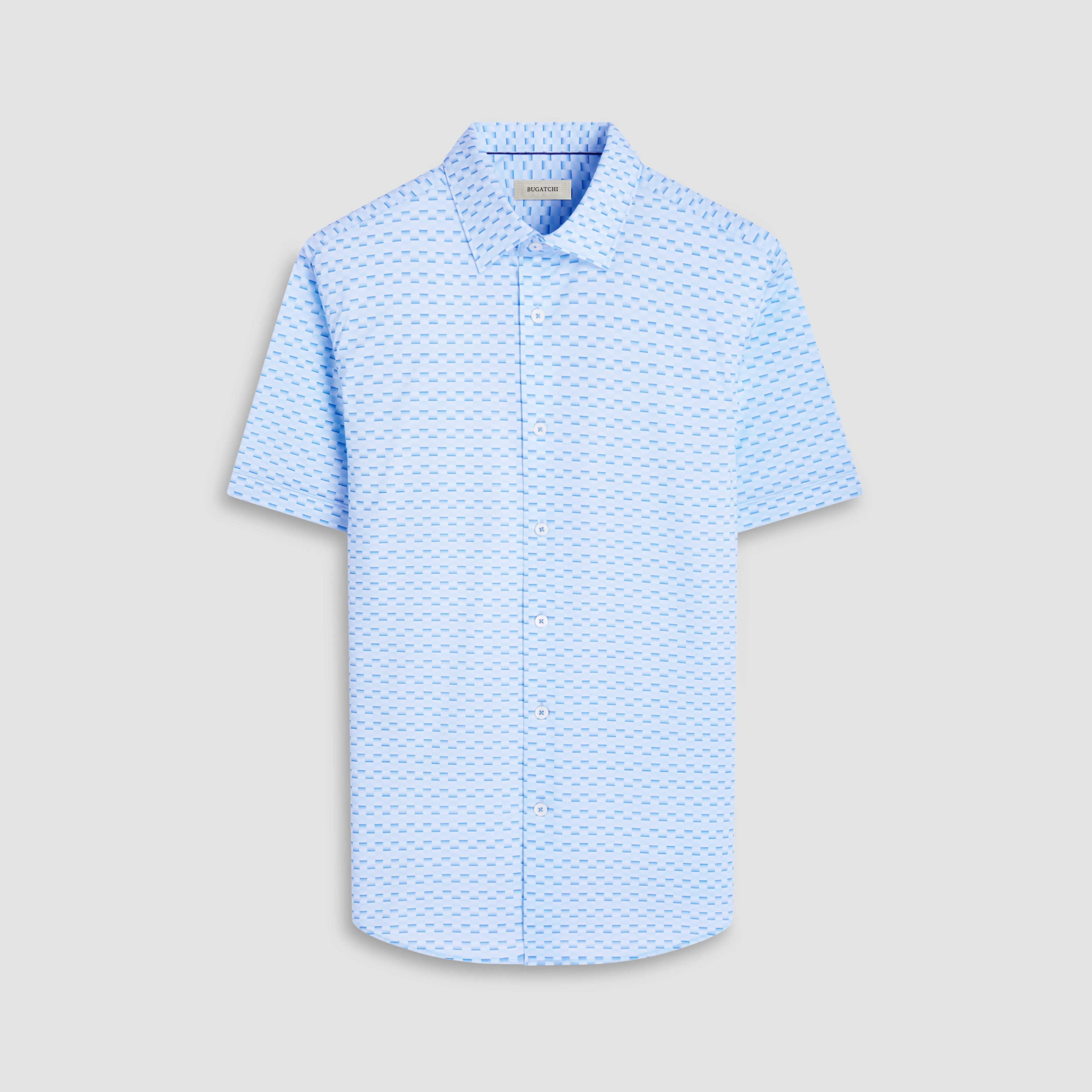 Miles Basketweave OoohCotton Short-Sleeve Shirt sold by Bugatchi