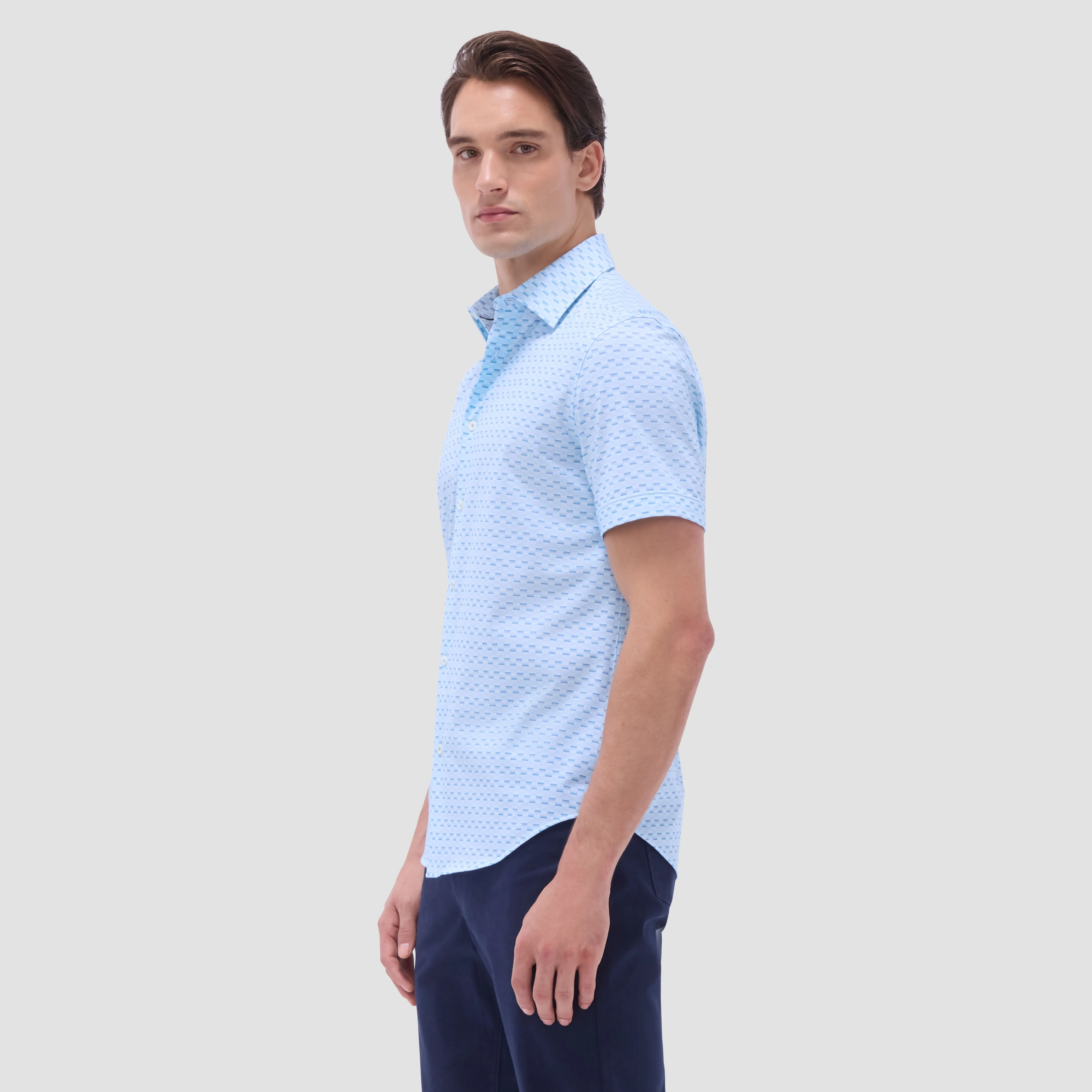 Miles Basketweave OoohCotton Short-Sleeve Shirt sold by Bugatchi product image thumbnail 3