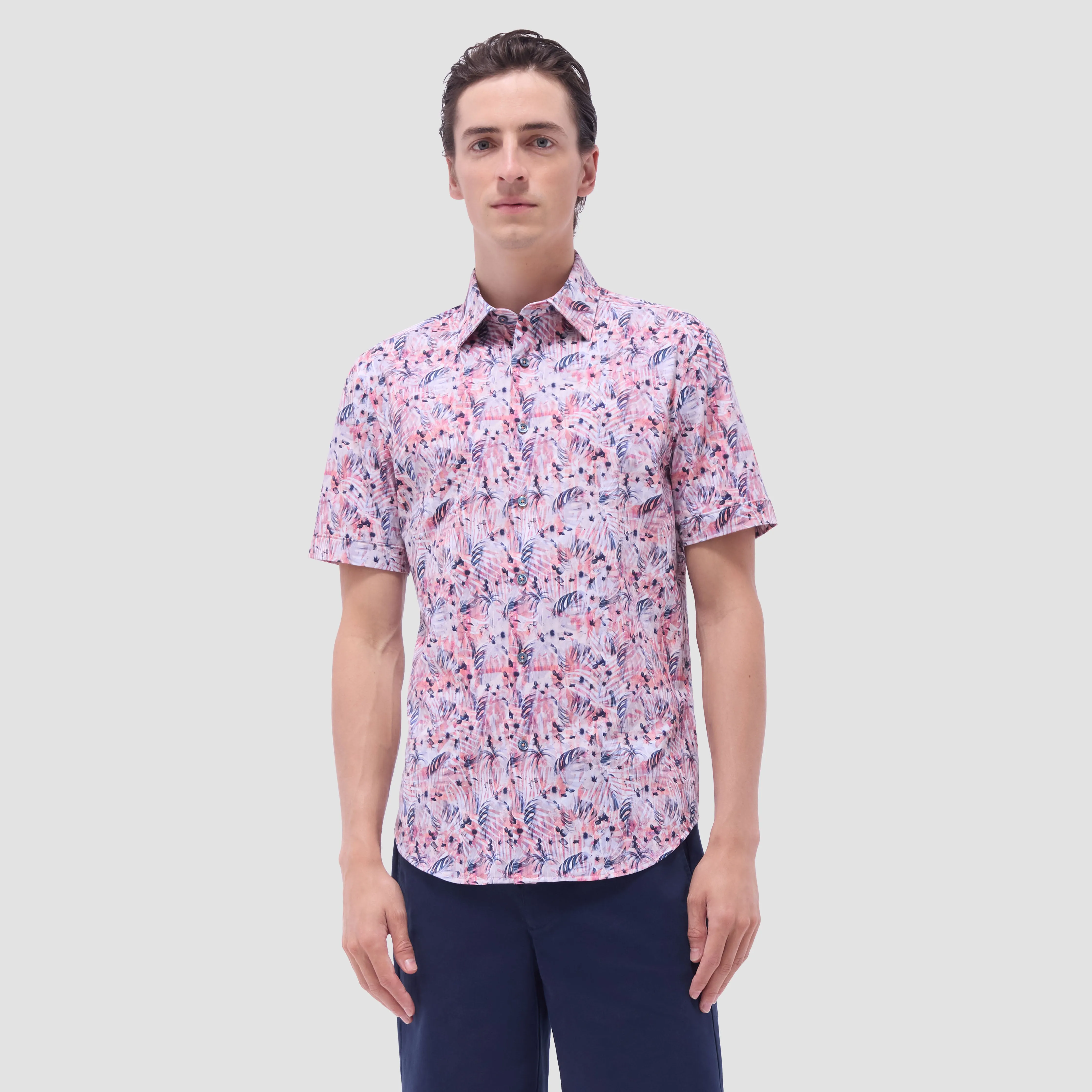 Miles Leaf Print OoohCotton Short-Sleeve Shirt sold by Bugatchi product image thumbnail 2