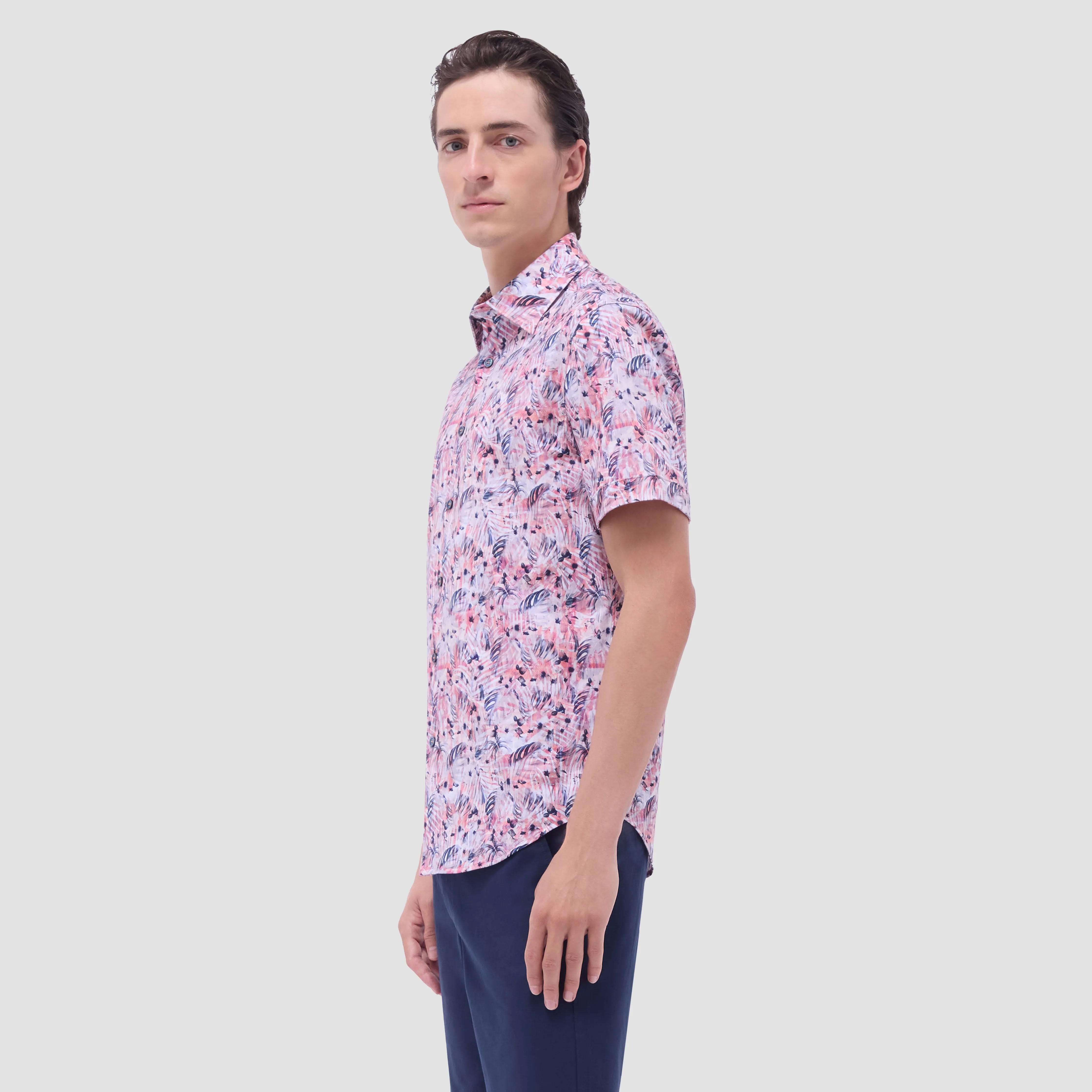 Miles Leaf Print OoohCotton Short-Sleeve Shirt sold by Bugatchi product image thumbnail 3