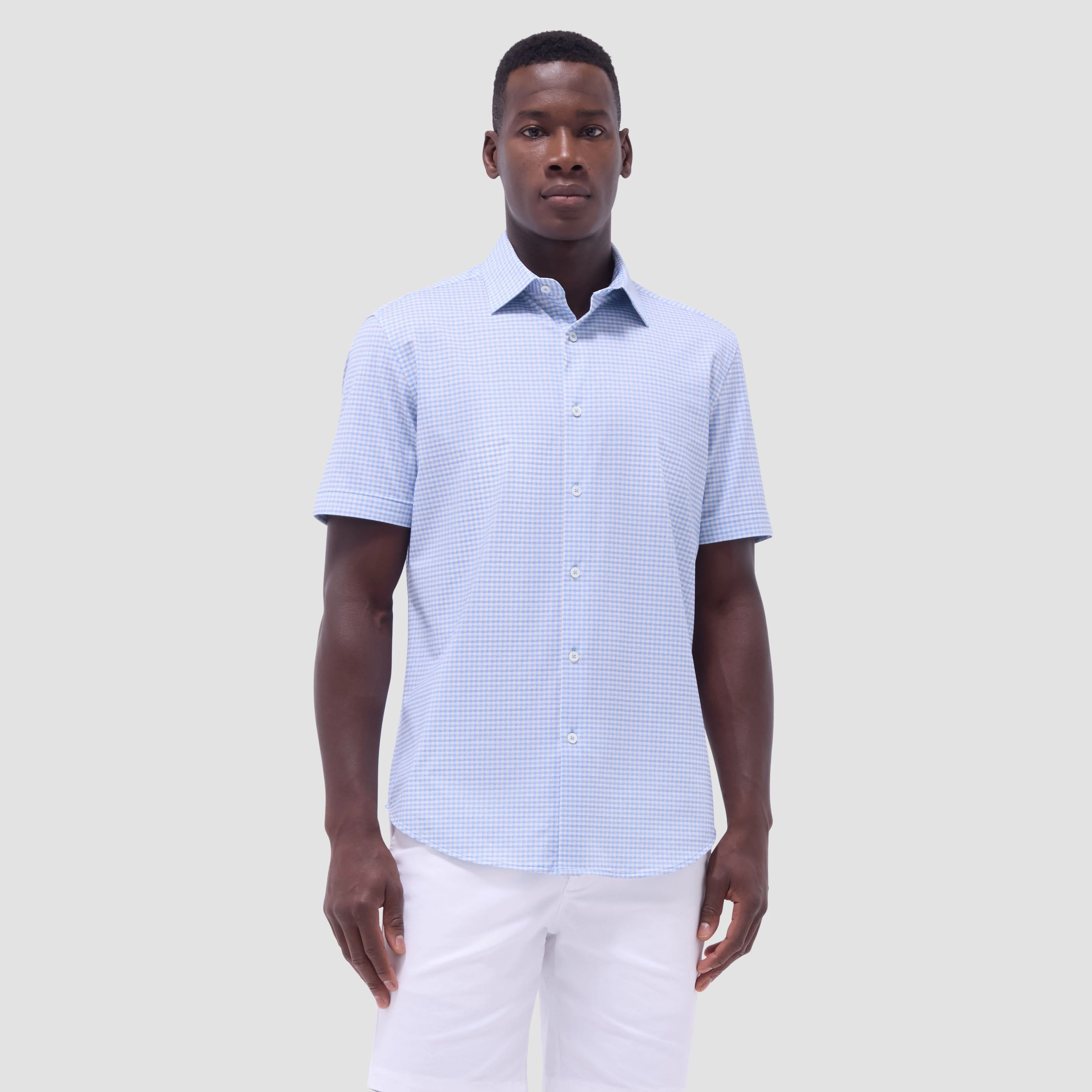 Miles Gingham Check OoohCotton Short-Sleeve Shirt sold by Bugatchi product image thumbnail 2