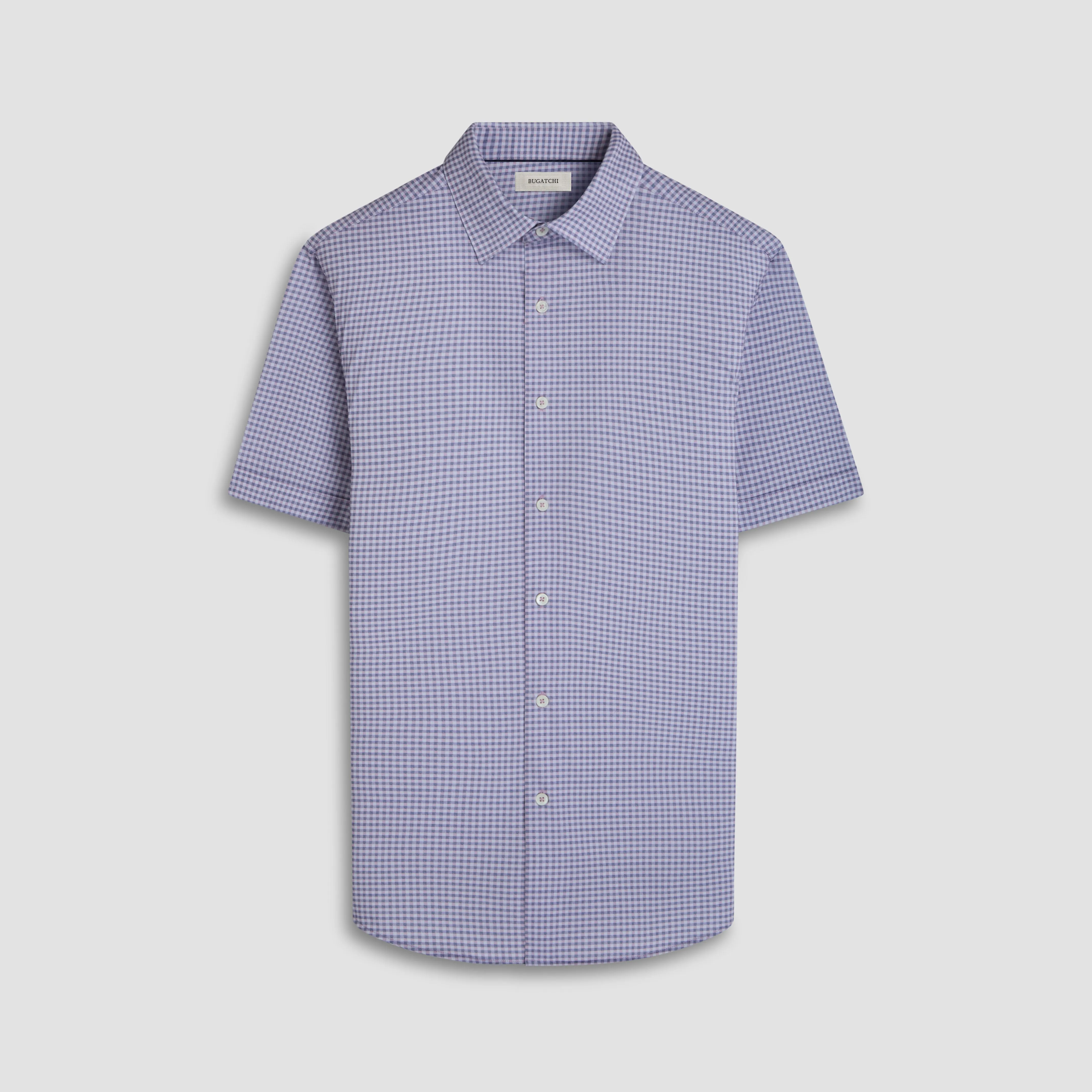 Miles Gingham Check OoohCotton Short-Sleeve Shirt sold by Bugatchi