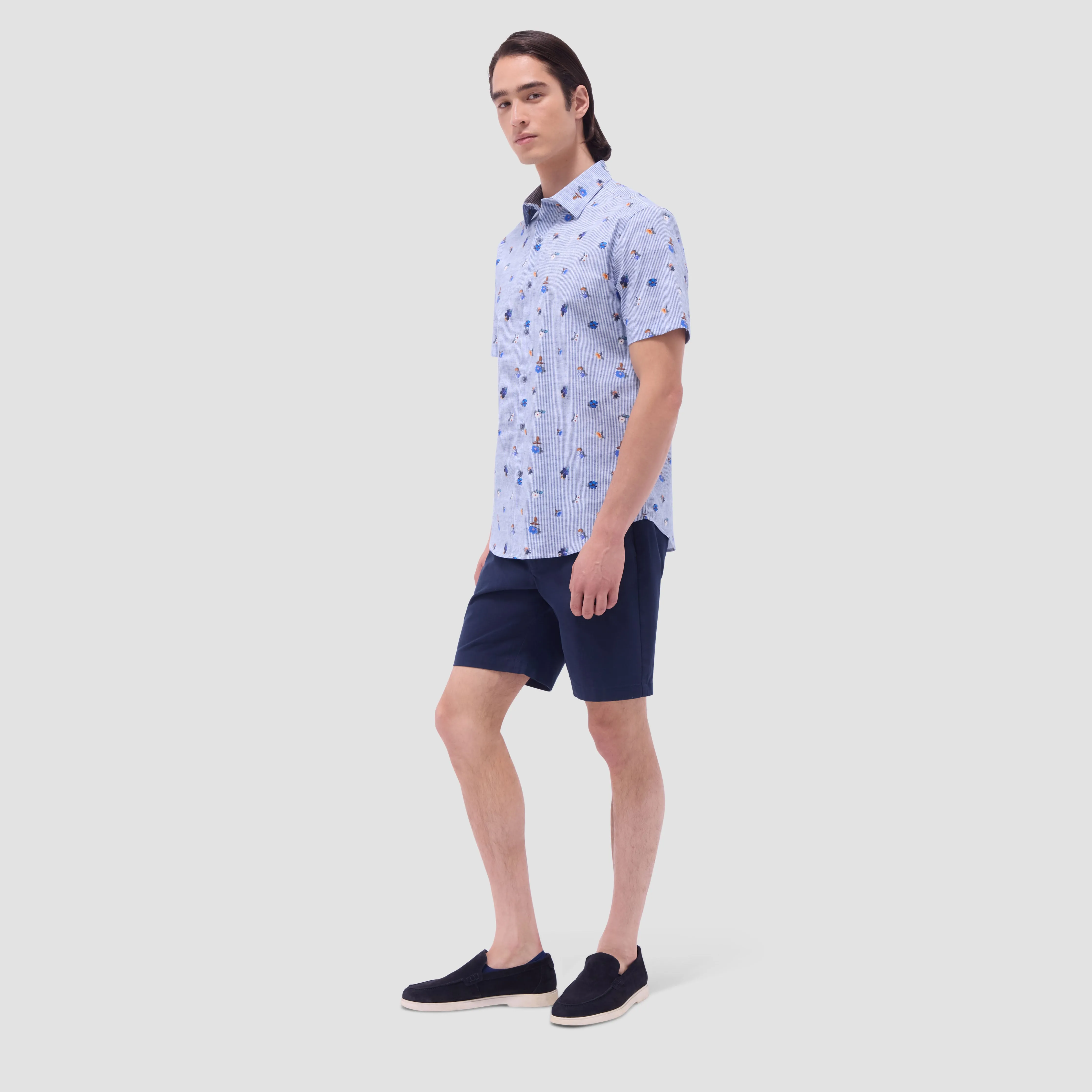 Orson Striped Floral Short-Sleeve Shirt sold by Bugatchi product image thumbnail 5