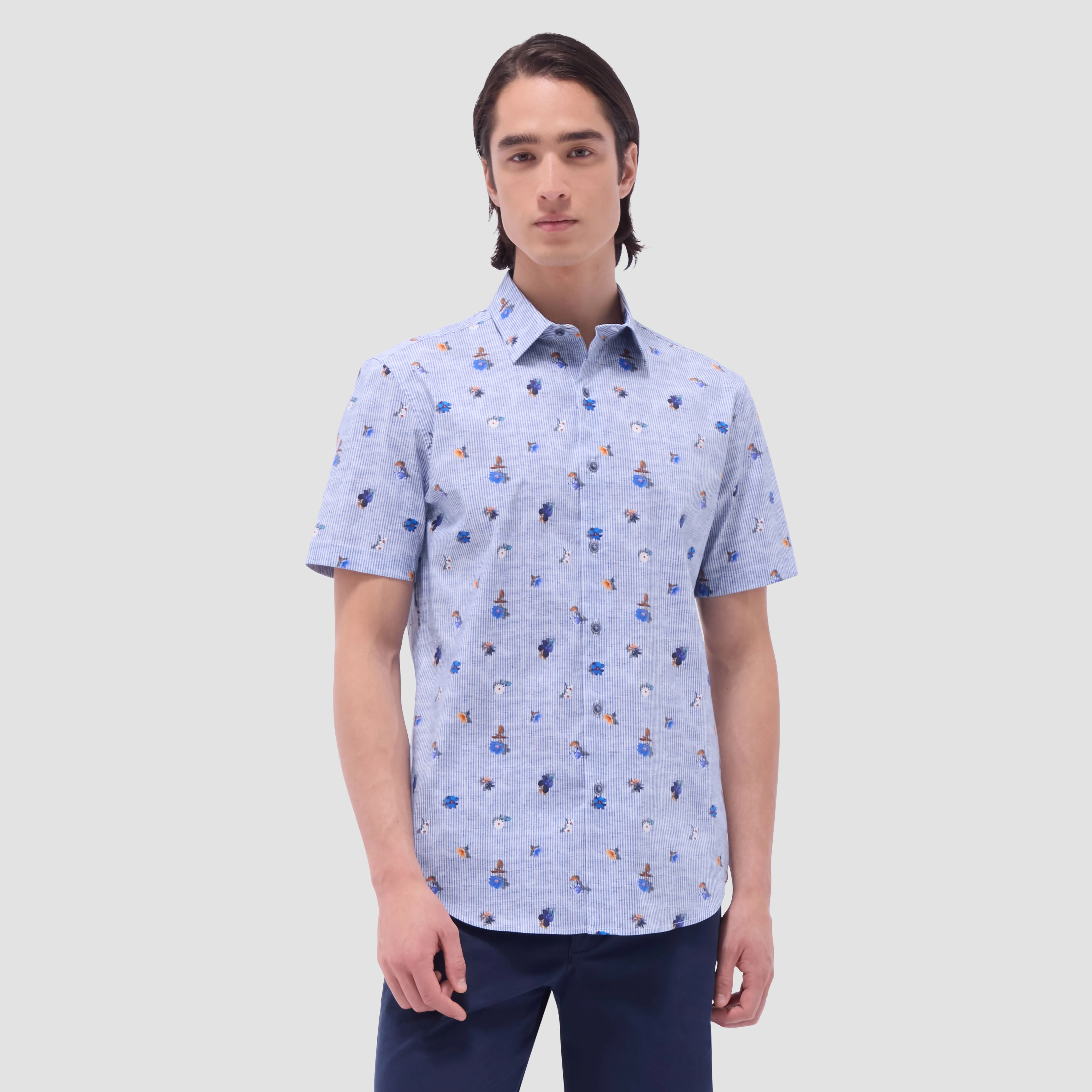 Orson Striped Floral Short-Sleeve Shirt sold by Bugatchi product image thumbnail 2