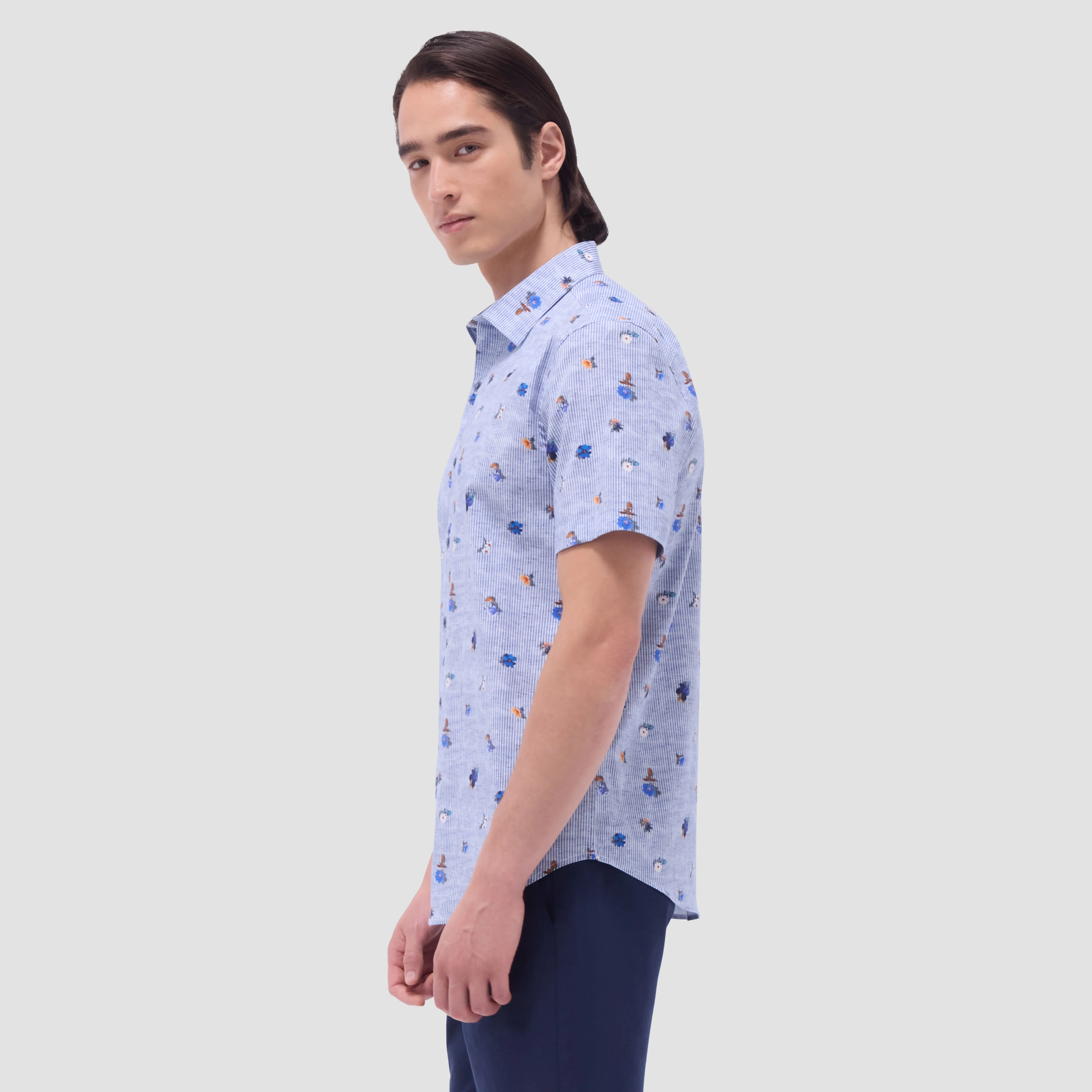 Orson Striped Floral Short-Sleeve Shirt sold by Bugatchi product image thumbnail 3
